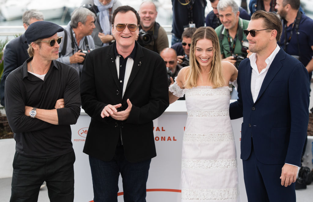 Brad Pitt, Quentin Tarantino, Margot Robbie and Leonardo DiCaprio attend the photocall for 