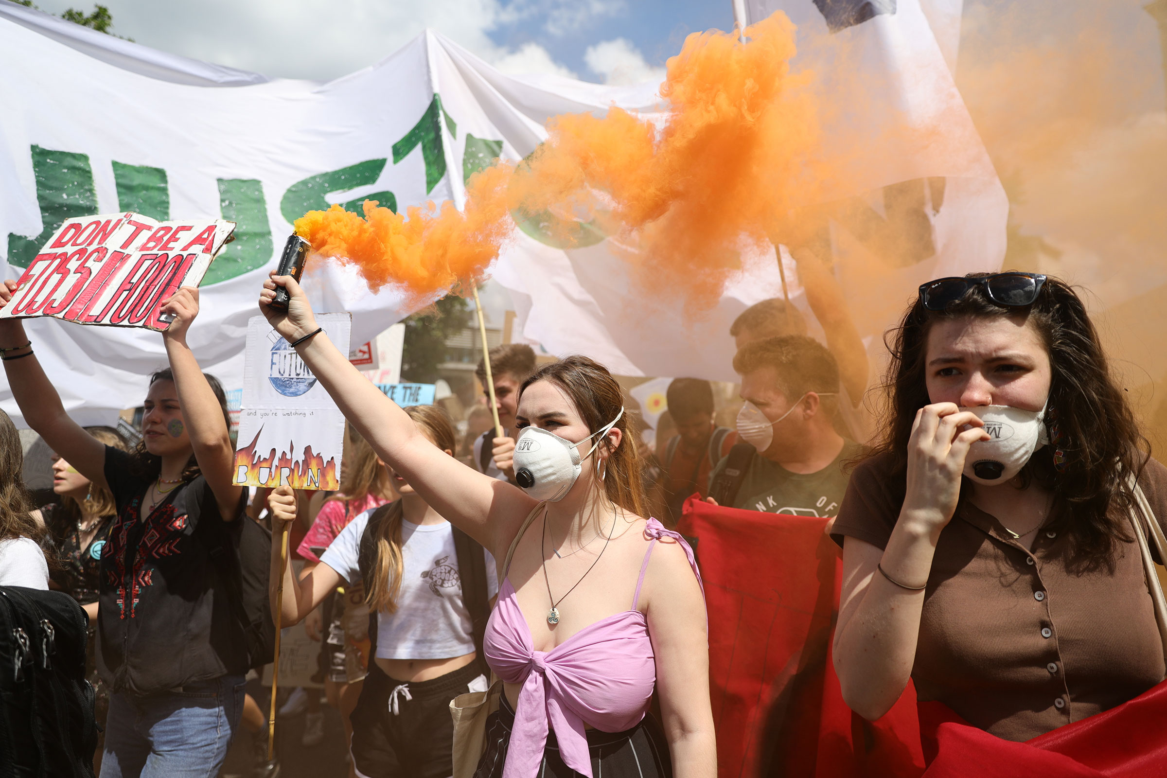 Students take part in a strike for the climate crisis in Westminster, London on May 24, 2019. (Aaron Chown—PA Images/Getty Images)