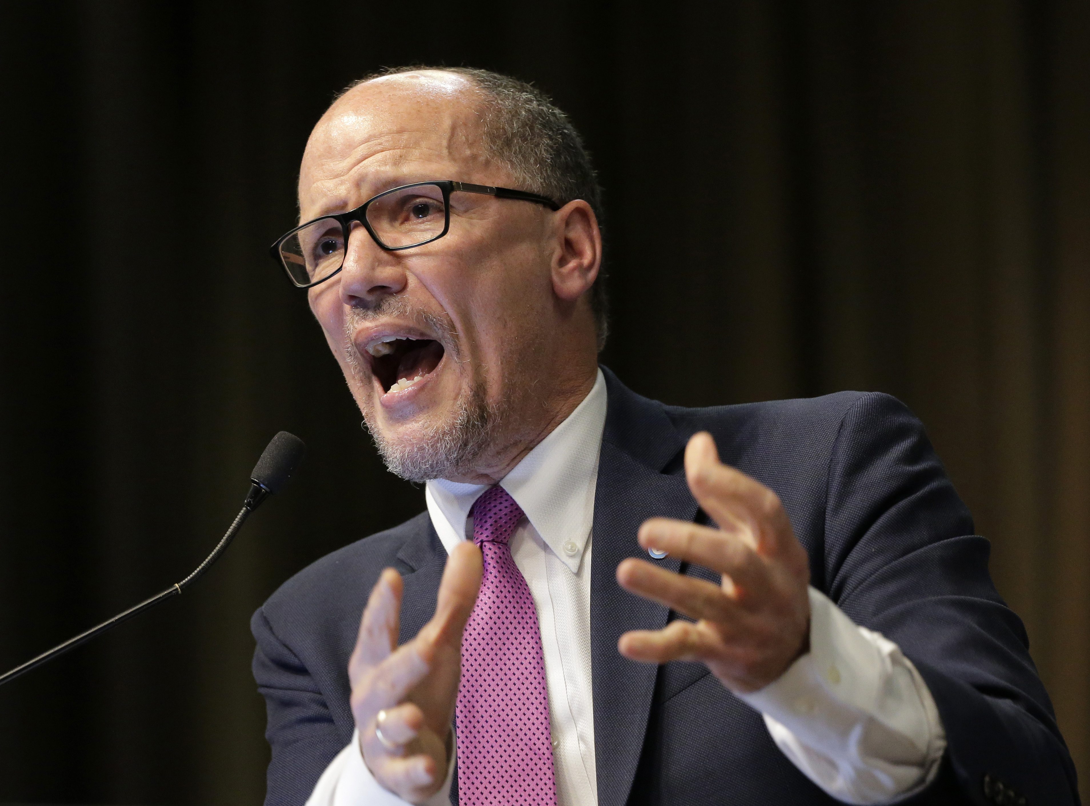 Tom Perez, chairman of the Democratic National Committee, speaks during the National Action Network Convention in New York on April 3, 2019. The Democratic National Committee is upping the ante for its second round of presidential primary debates, doubling the polling and grassroots fundraising requirements from its initial summer debates. (Seth Wenig–AP Tom Perez, chairman of the Democratic National Committee, speaks during the National Action Network Convention in New York on April 3, 2019. The Democratic National Committee is upping the ante for its second round of presidential primary debates, doubling the polling and grassroots fundraising requirements from its initial summer debates.)