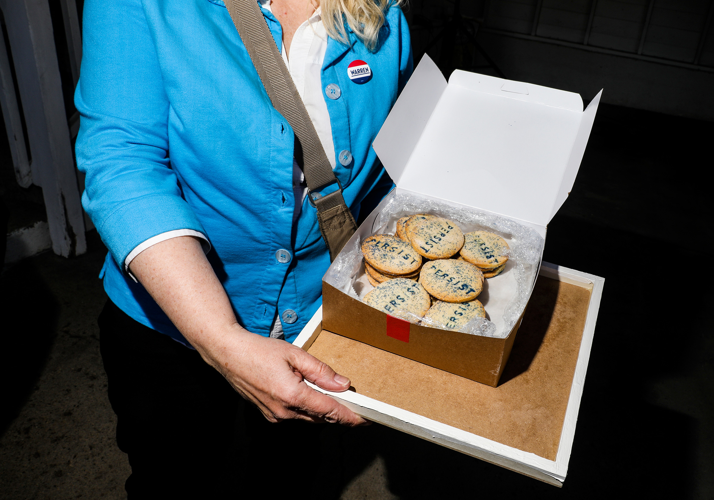 Warren supporter Barbara Weniger came all the way from Boston with cookies for the Iowa Falls House Party on May 3. (Krista Schlueter for TIME)
