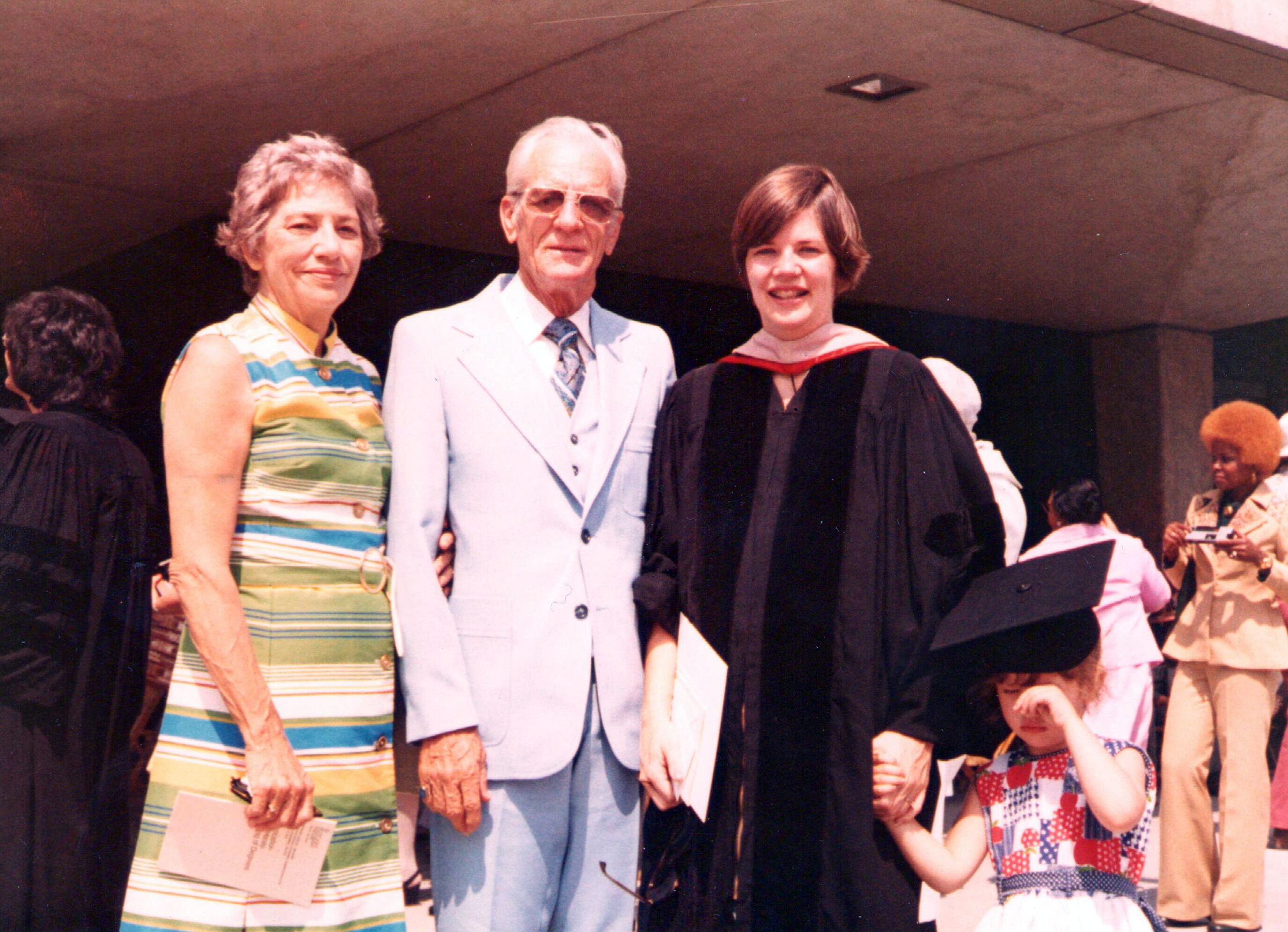 Warren with her parents Pauline and Donald Jones Herring at Rutgers Law graduation, circa 1976. (Courtesy Elizabeth Warren)