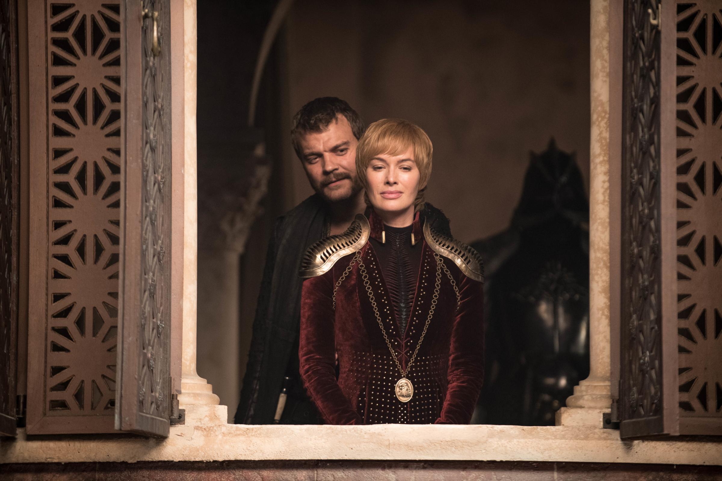 Pilou Asbæk as Euron Greyjoy and Lena Headey as Cersei Lannister.