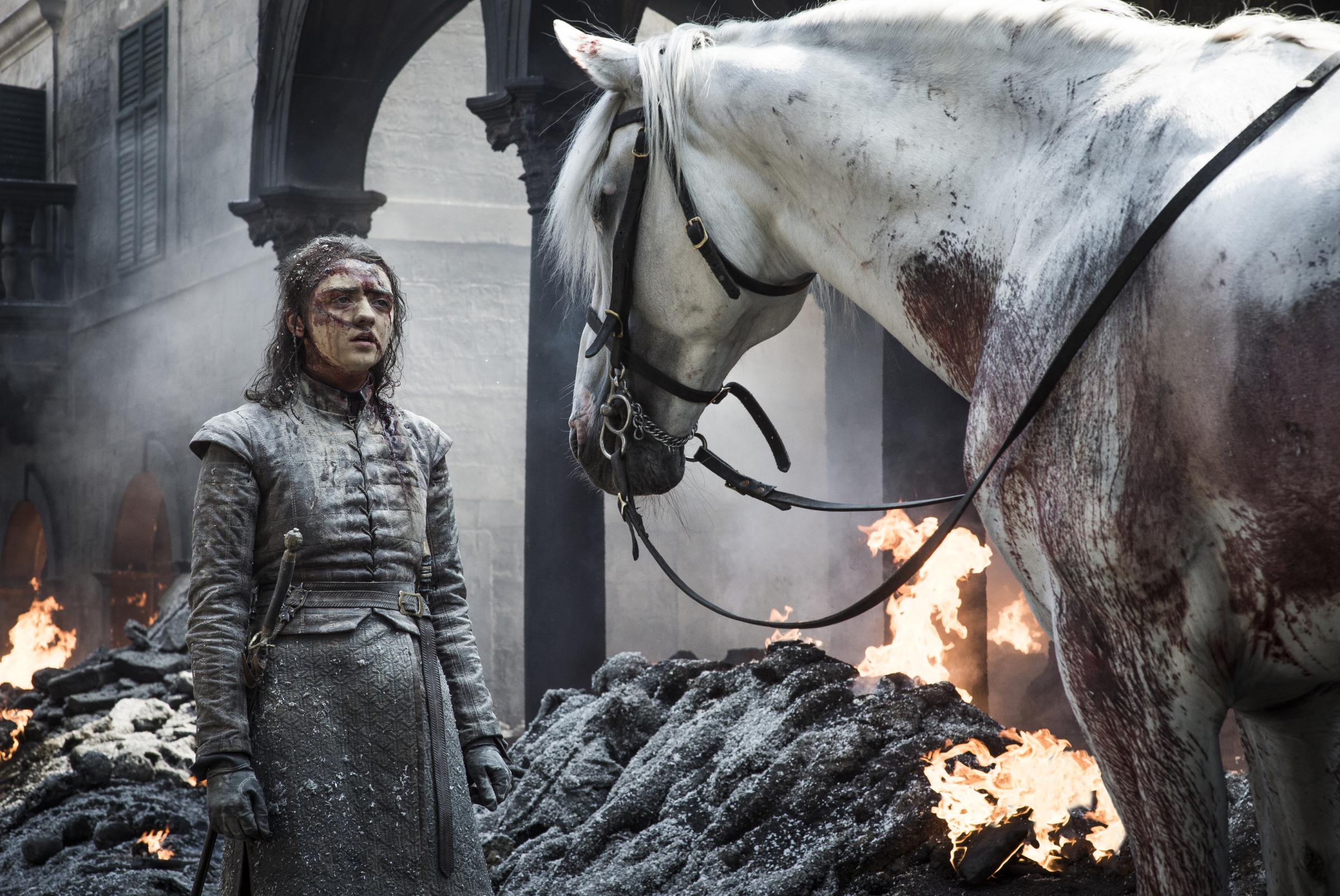 A pale white horse shows up for Arya Stark in Game of Thrones' The Bells