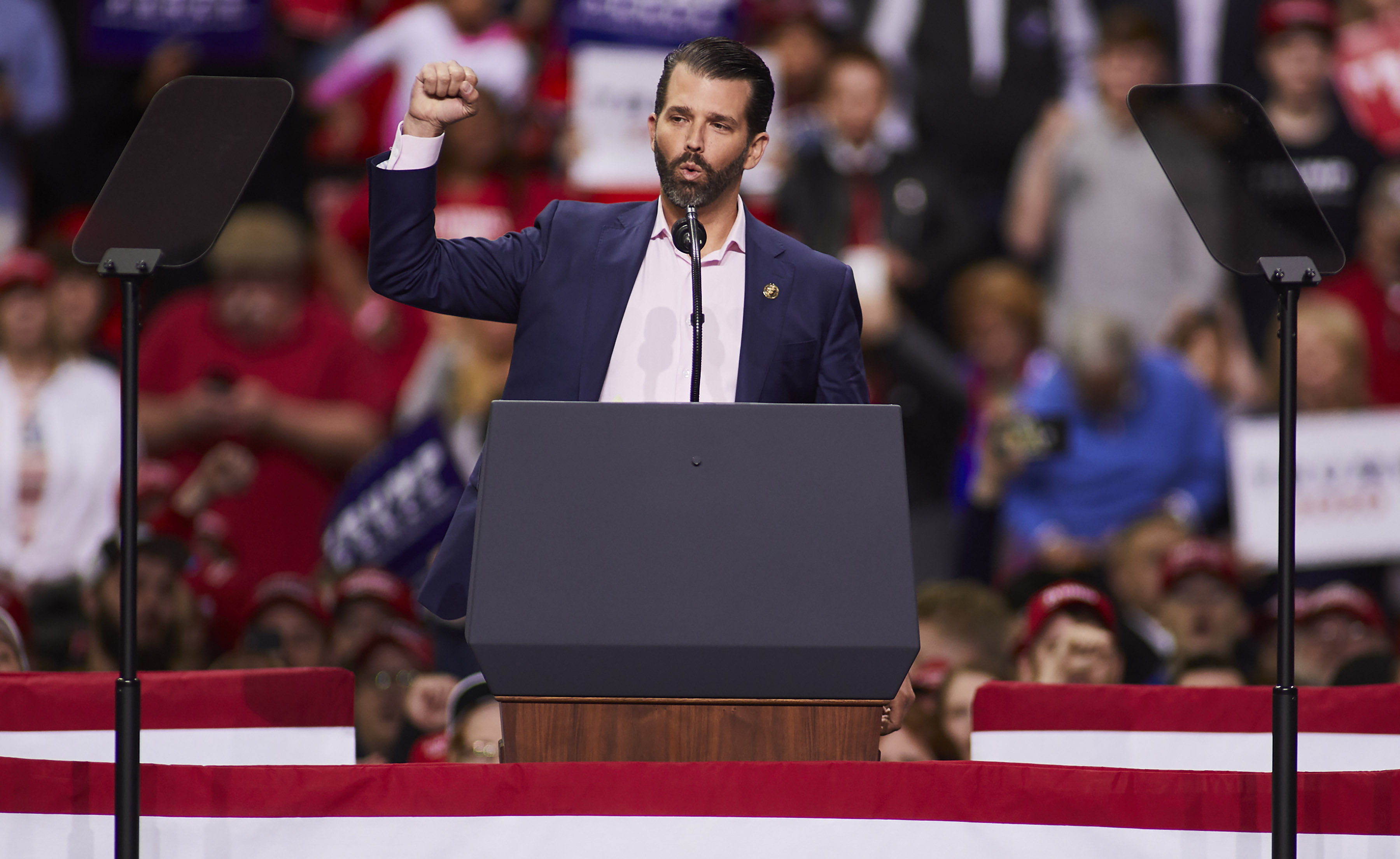 Donald Trump Jr. greets supporters of US President Donald Trump before he speaks at a Make America Great Again rally on April 27, 2019 in Green Bay, Wisconsin. (Darren Hauck&mdash;Getty Images)