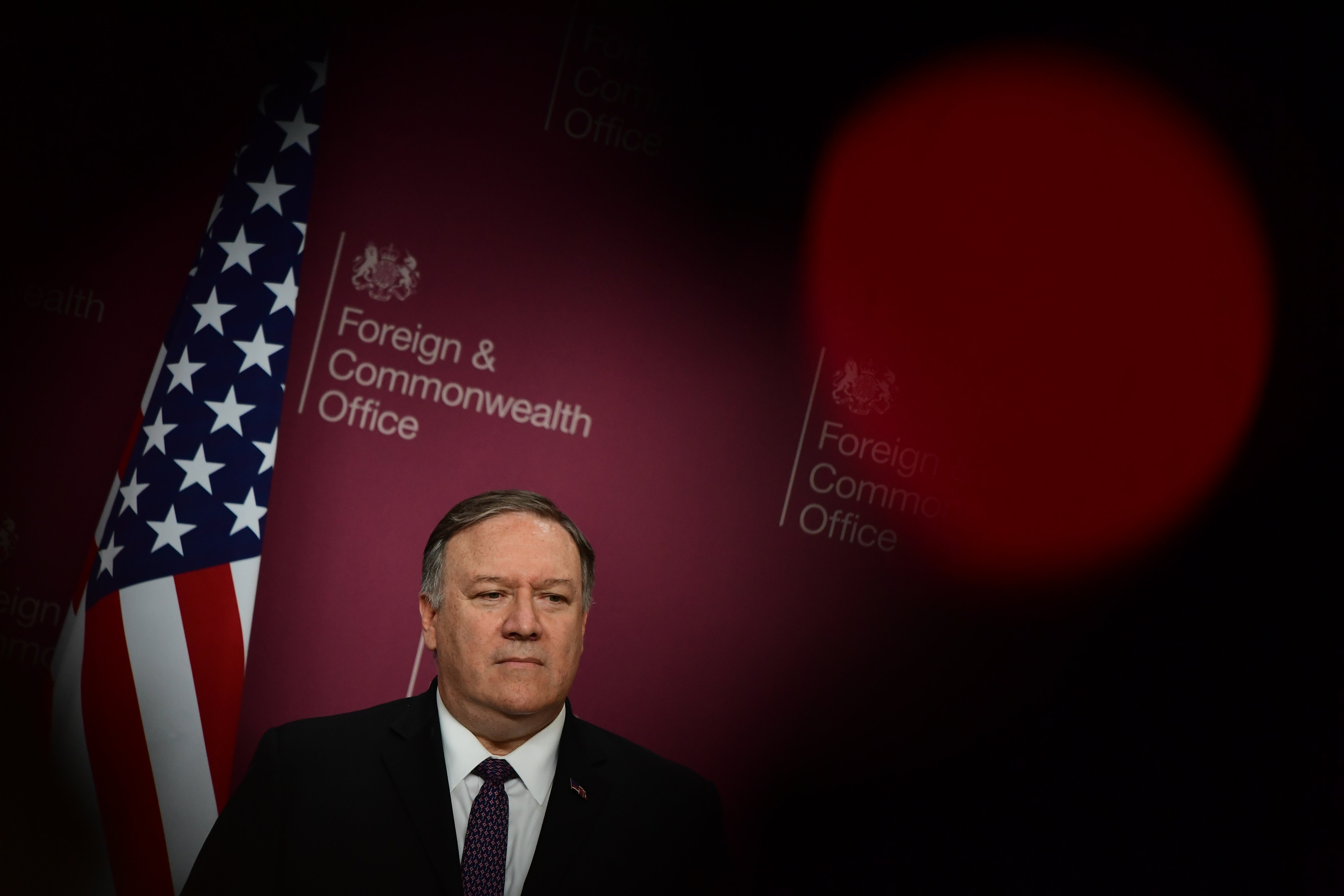 LONDON, ENGLAND - MAY 08:  US Secretary of State Mike Pompeo attends a joint press conference with Foreign Secretary Jeremy Hunt at Foreign &amp; Commonwealth Office, on May 8, 2019 in London, England. (Chris J Ratcliffe&mdash;Getty Images)