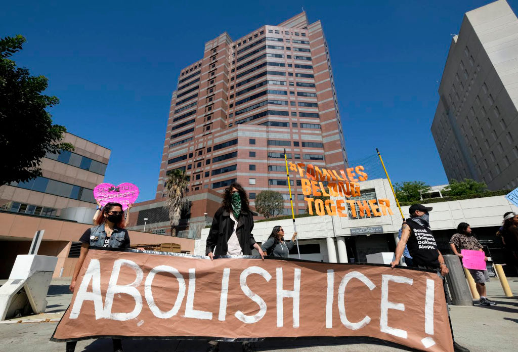 People protest in front of a detention center of U.S. Immigration and Customs Enforcement in downtown Los Angeles on July 2, 2018. (Xinhua News Agency&mdash;Xinhua News Agency/Getty Images)