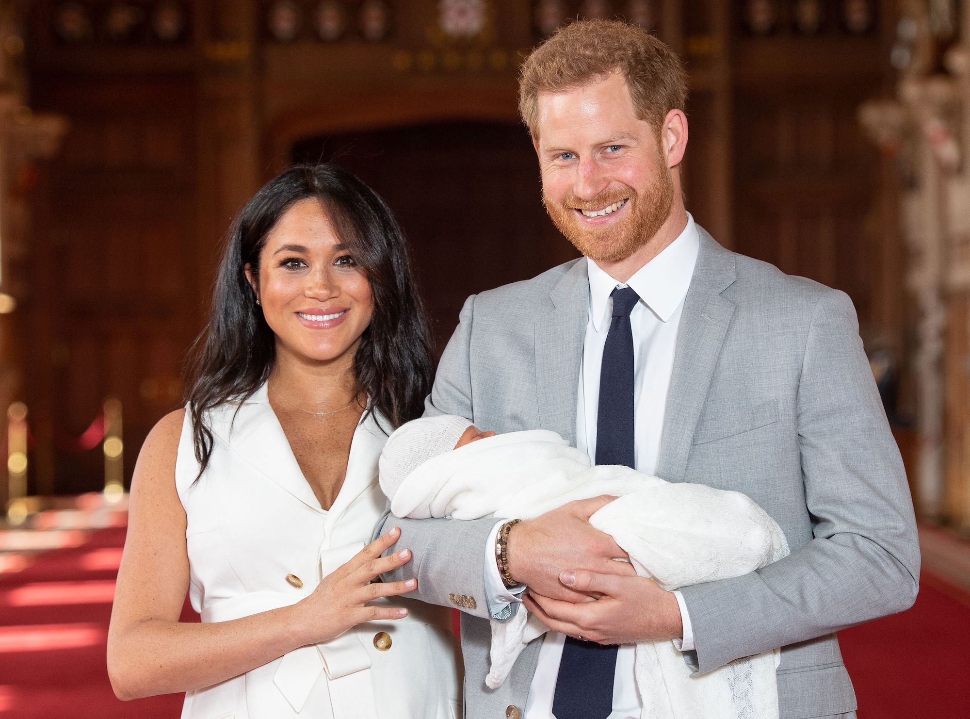 Britain's Prince Harry, Duke of Sussex, and his wife Meghan, Duchess of Sussex, pose for a photo with their newborn baby son on May 8, 2019. (Dominic Lipinski—Getty Images) (Dominic Lipinski—Getty Images)
