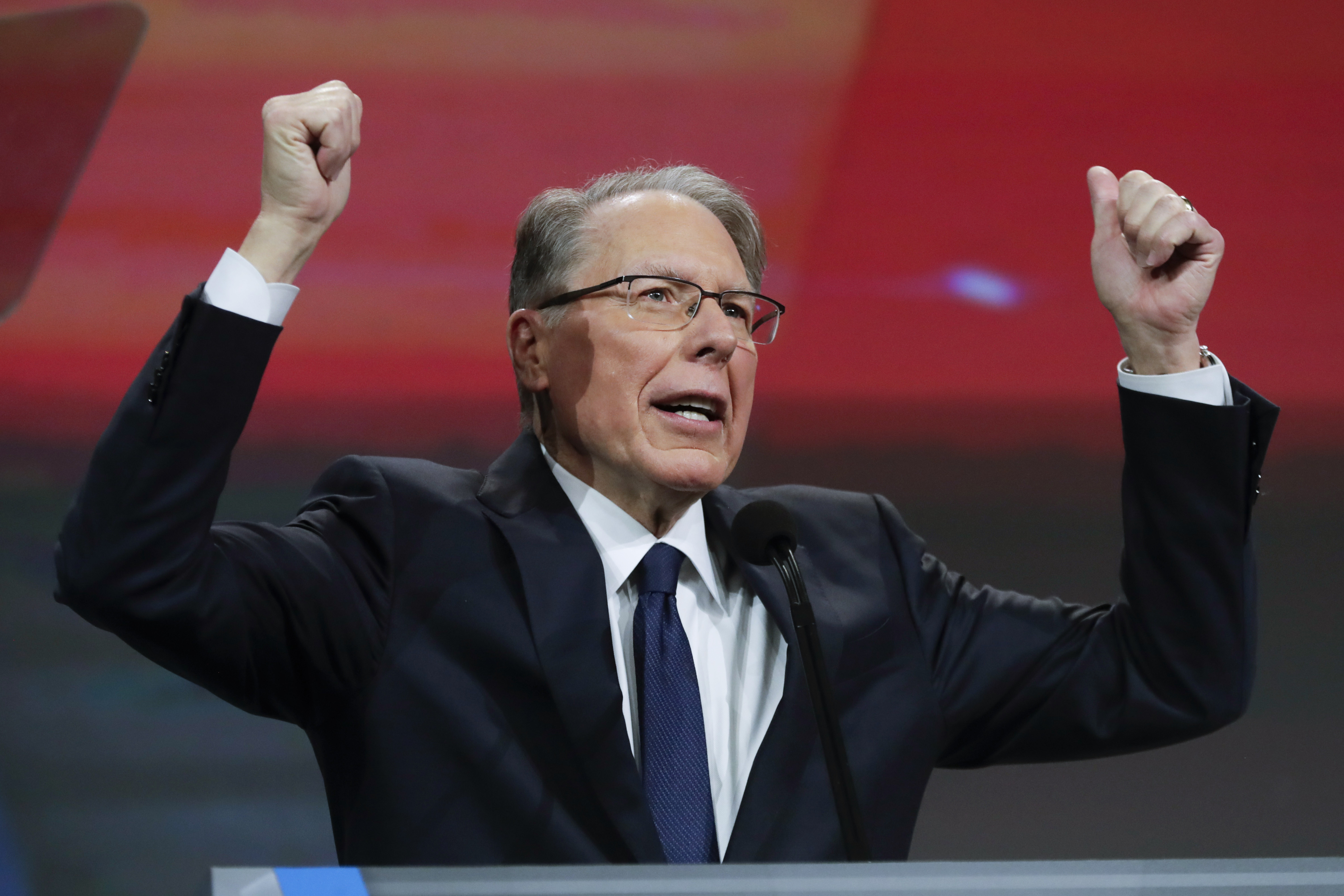 National Rifle Association Executive Vice President and CEO Wayne LaPierre speaks at the NRA Annual Meeting of Members in Indianapolis, Saturday, April 27, 2019.