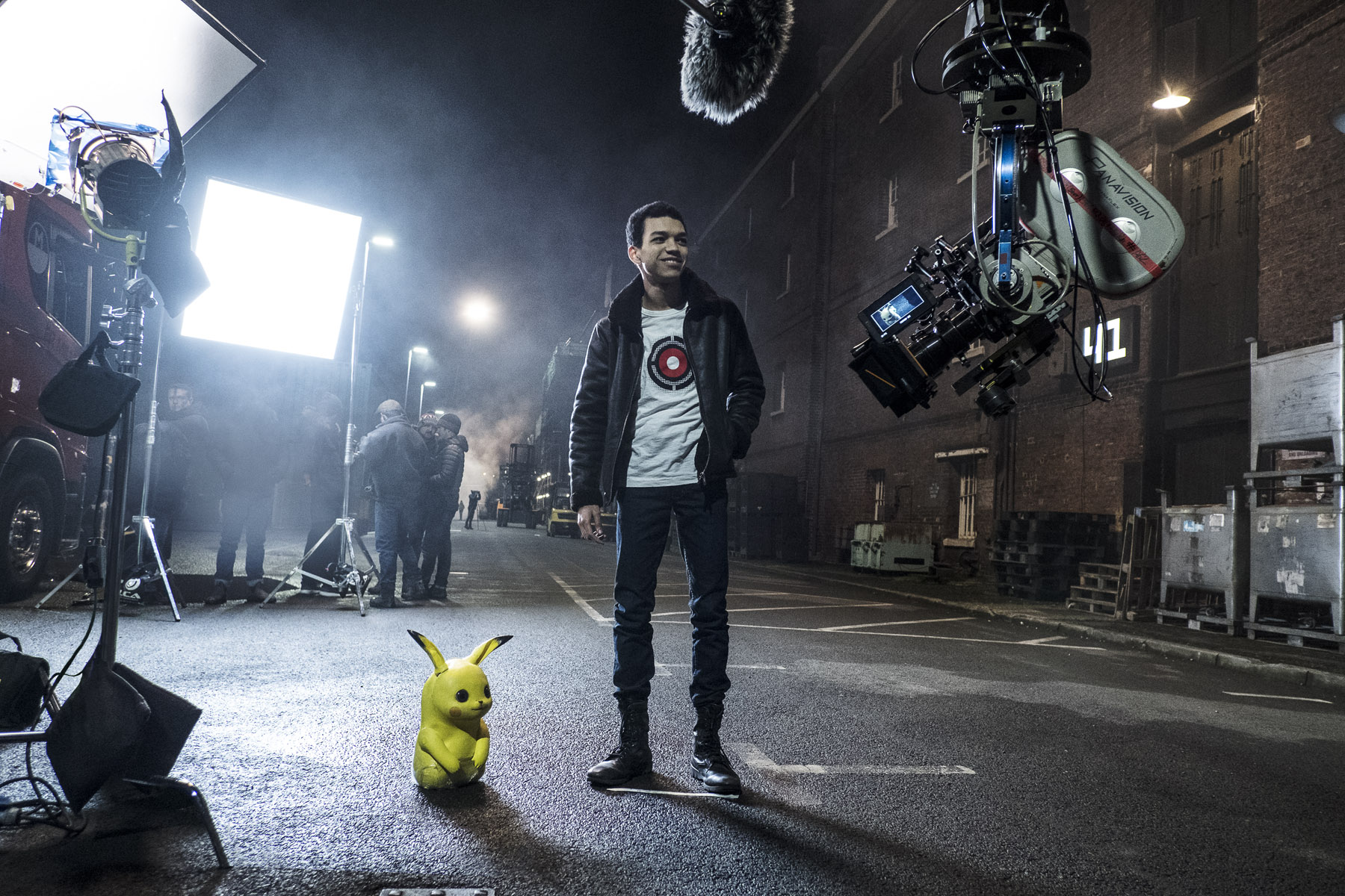 Justice Smith on the set of "Detective Pikachu." (Giles Keyte)