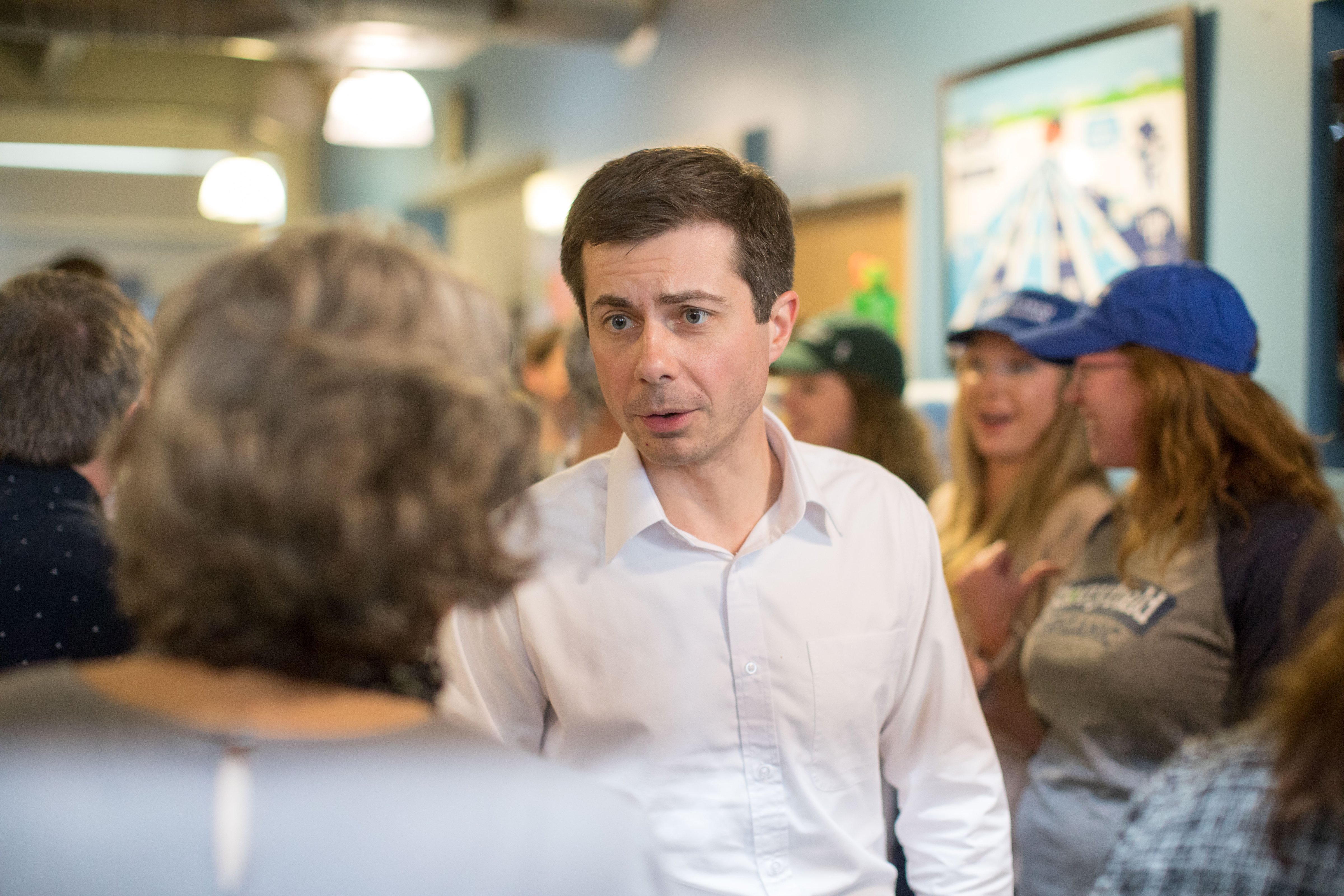 Democratic Presidential candidate, South Bend Mayor Pete Buttigieg speaks with attendees during a campaign stop at Stonyfield Farms on April 19, 2019 in Londonderry, New Hampshire. (Scott Eisen&mdash;Getty Images)