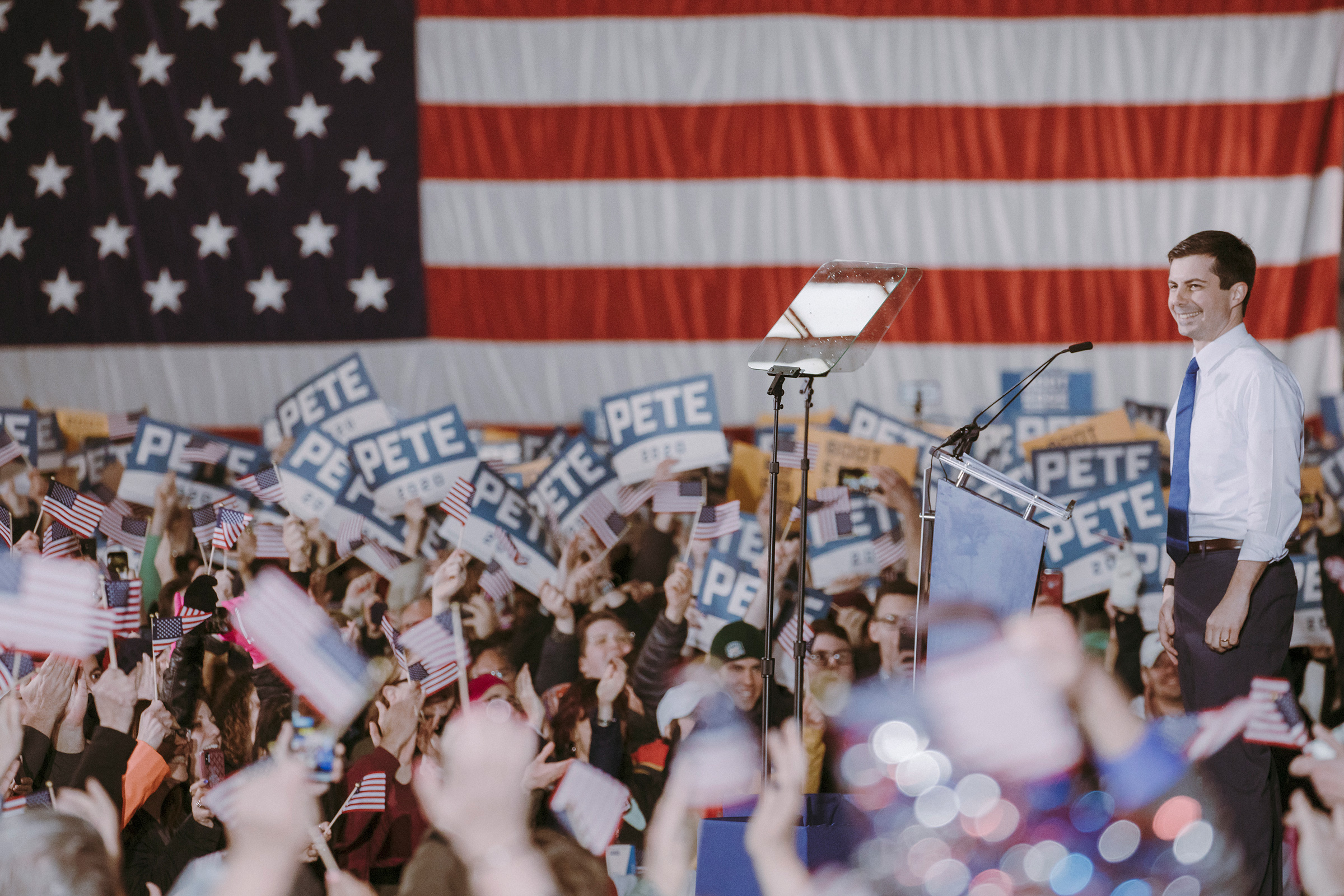 Mayor Pete Buttigieg on April 14 at his presidential campaign announcement in South Bend. (Elliot Ross for TIME)