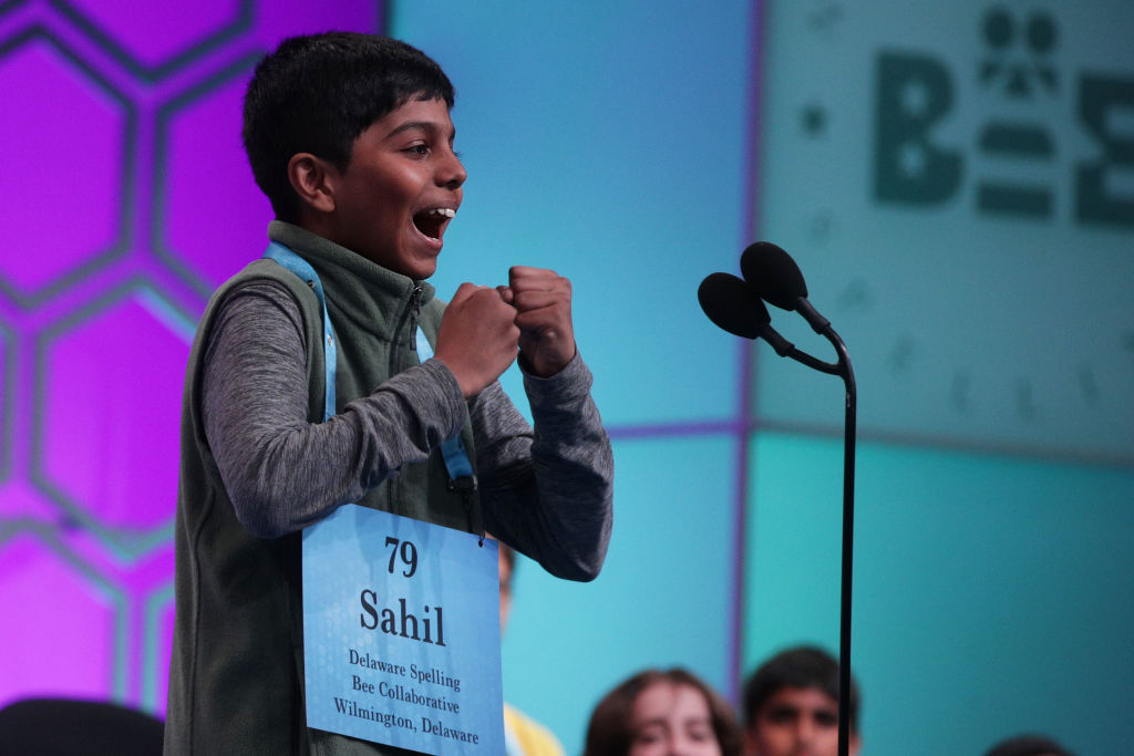 Sahil Langote of New Castle, Delaware, reacts after he misspelled the word 'palatschinken' during round eight of the Scripps National Spelling Bee at the Gaylord National Resort &amp; Convention Center May 30, 2019 in National Harbor, Maryland. (Alex Wong—Getty Images)