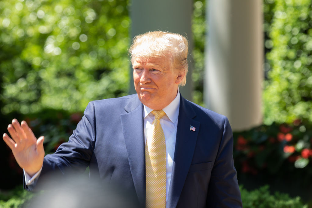 U.S. President Donald Trump reacts to the public during the First Lady's event to celebrate the anniversary of her 'Be Best' initiative in the Rose Garden at the White House in Washington, U.S., May 7, 2019. U.S. equities fell as investors remained on edge over President Trump’s threat to increase tariffs on imports from China. (Aurora Samperio—NurPhoto/Getty Images)