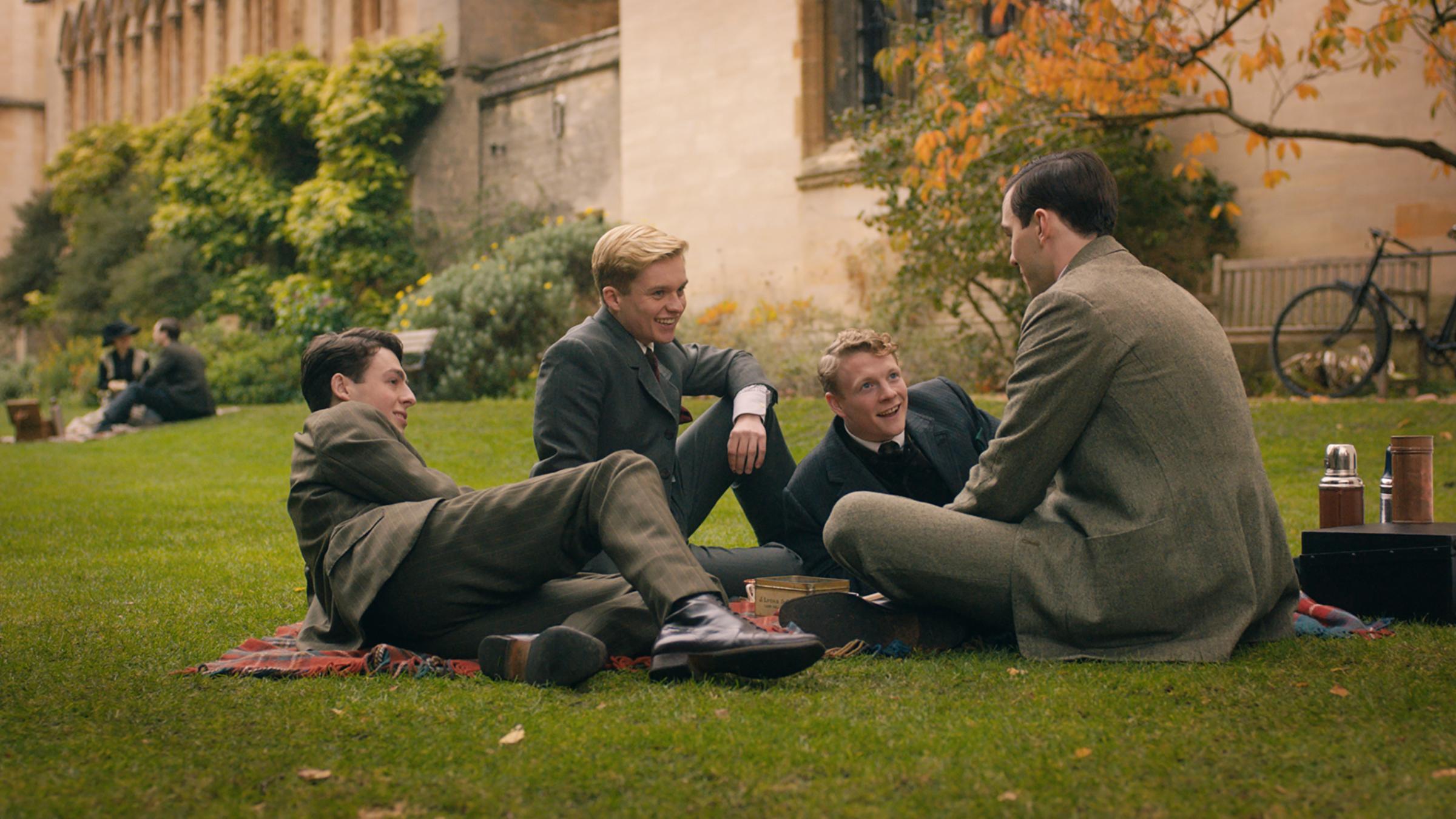 (From L-R): Anthony Boyle, Tom Glynn-Carney, Patrick Gibson and Nicholas Hoult in the film TOLKIEN. Photo Courtesy of Fox Searchlight Pictures. © 2019 Twentieth Century Fox Film Corporation All Rights Reserved