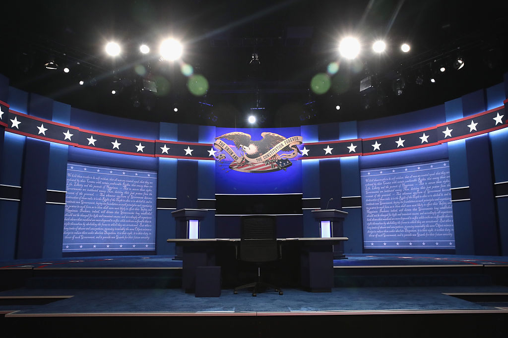 The stage is set ahead of the Presidential Debate between Democratic presidential nominee Hillary Clinton and Republican presidential nominee Donald Trump at Hofstra University on September 26, 2016 in Hempstead, New York. (Drew Angerer&mdash;Getty Images)