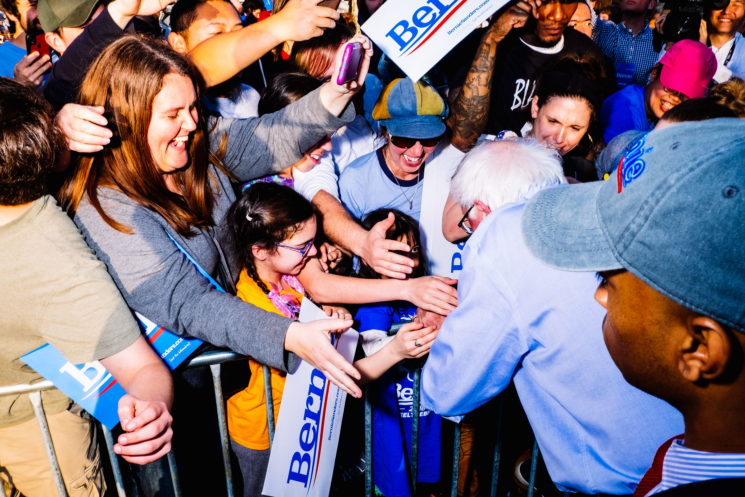 Sanders greets supporters at a rally in Pittsburgh (Devin Yalkin for TIME)