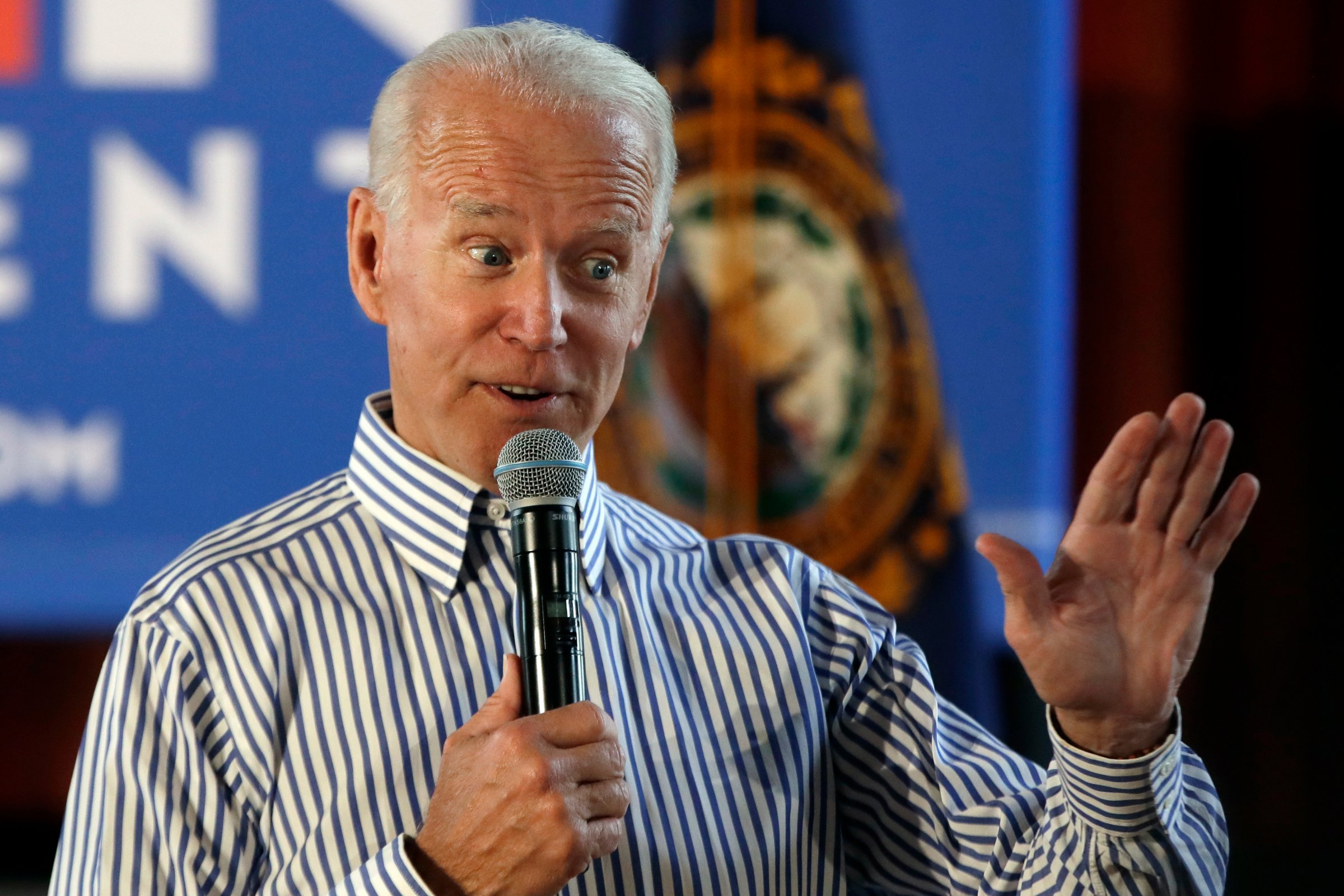 Former vice president and Democratic presidential candidate Joe Biden speaks during a campaign event in Berlin NH