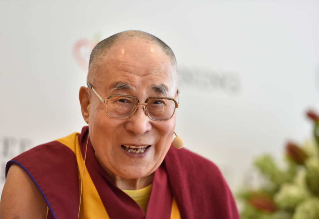 Tibetan spiritual leader Dalai Lama speaks during a press conference in New Delhi, India, on April 4, 2019. (Sanjeev Verma—Hindustan Times/Getty Images)