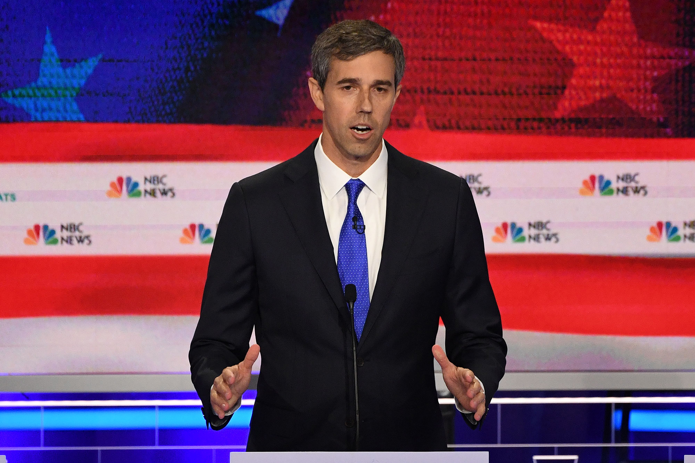 Democratic presidential hopefuls former US Representative for Texas' 16th congressional district Beto O'Rourke participates in the first Democratic primary debate of the 2020 presidential campaign season hosted by NBC News at the Adrienne Arsht Center for the Performing Arts in Miami, Florida, on June 26, 2019. (Jim Watson—AFP/Getty Images)