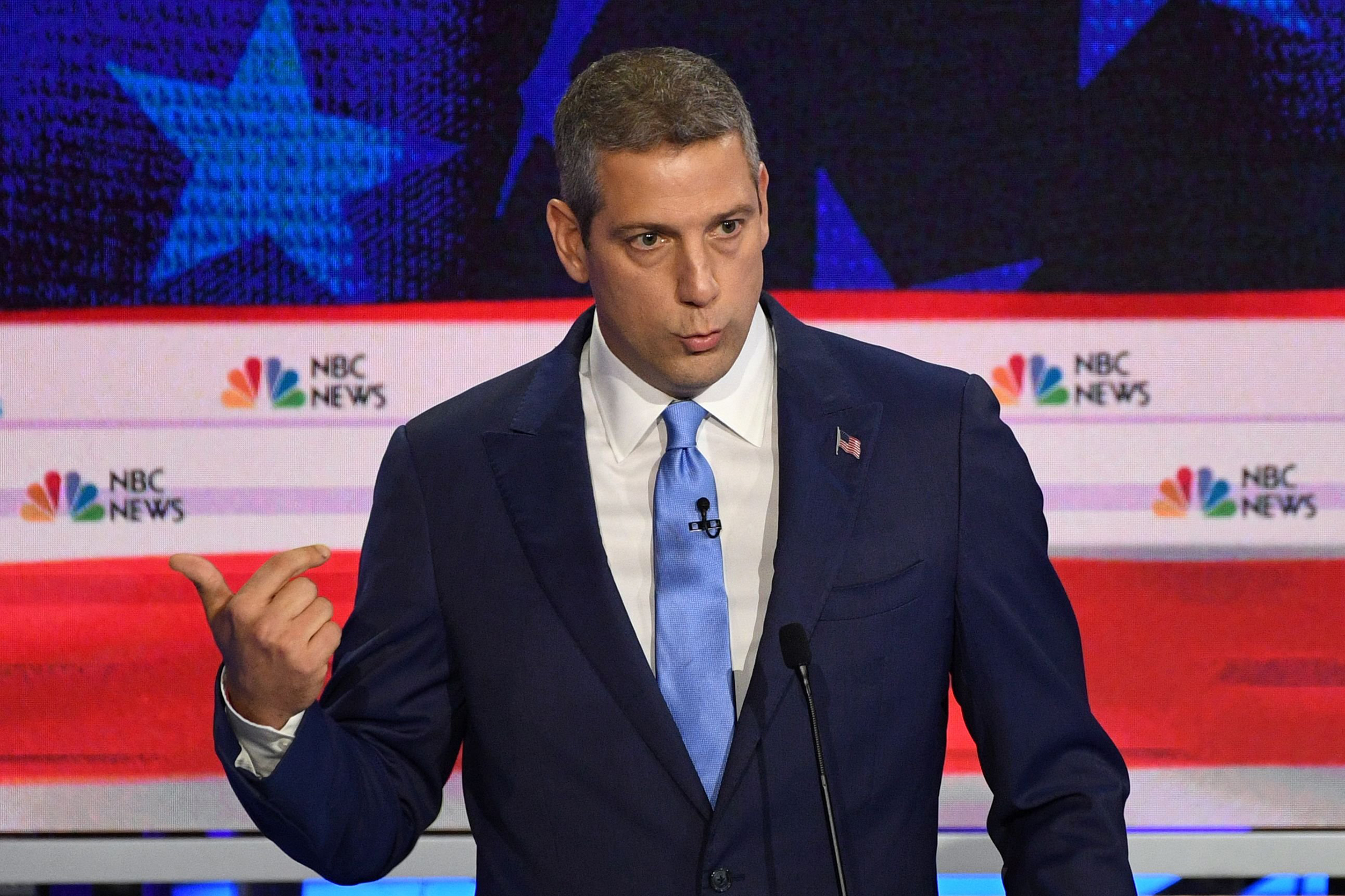 Democratic presidential hopeful US Representative for Ohio's 13th congressional district Tim Ryan speaks during the first Democratic primary debate of the 2020 presidential campaign season hosted by NBC News at the Adrienne Arsht Center for the Performing Arts in Miami, Florida, June 26, 2019. (Jim Watson—AFP/Getty Images)