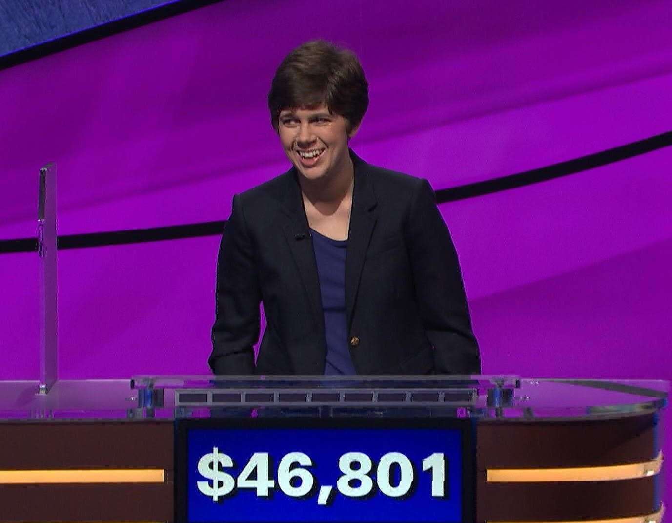 Emma Boettcher, 27, a University of Chicago librarian, beat reigning champ James Holzhauer on 'Jeopardy!' Monday evening before he could surpass Ken Jennings' $2.52 million record. (Jeopardy Productions, Inc.)