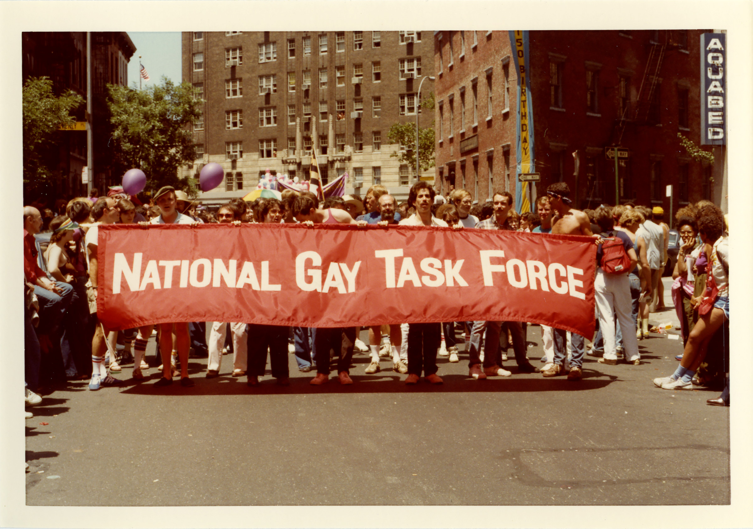 Members of the National Gay Task Force march in 1981 (Courtesy of the Estate of George Dudley and the Leslie-Lohman Museum)