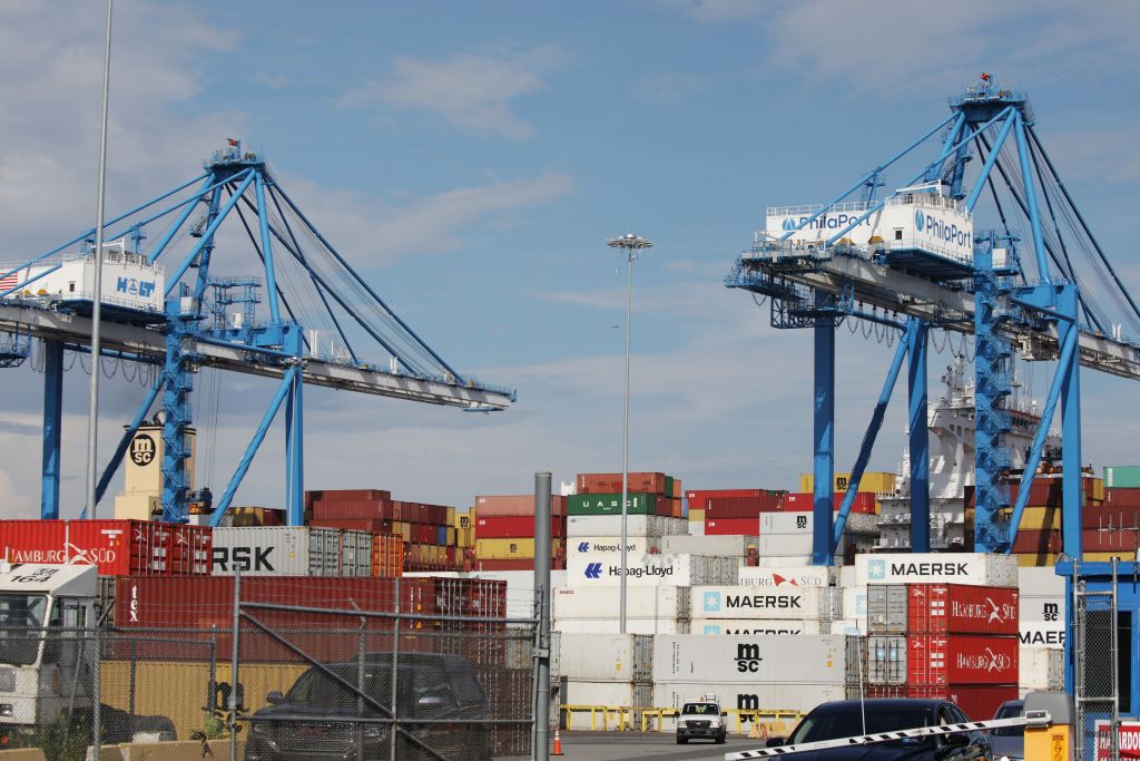 Cranes unload the freight ship MSC Gayane, after US authorities seized more than 16 tons of cocaine at the Packer Marine Terminal in Philadelphia, Pennsylvania on June 18, 2019. (DOMINICK REUTER&mdash;AFP/Getty Images)