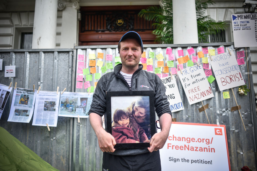 Richard Ratcliffe holds a protest outside the Iranian embassy on June 20, 2019 in London, England. (Peter Summers — Getty Images)
