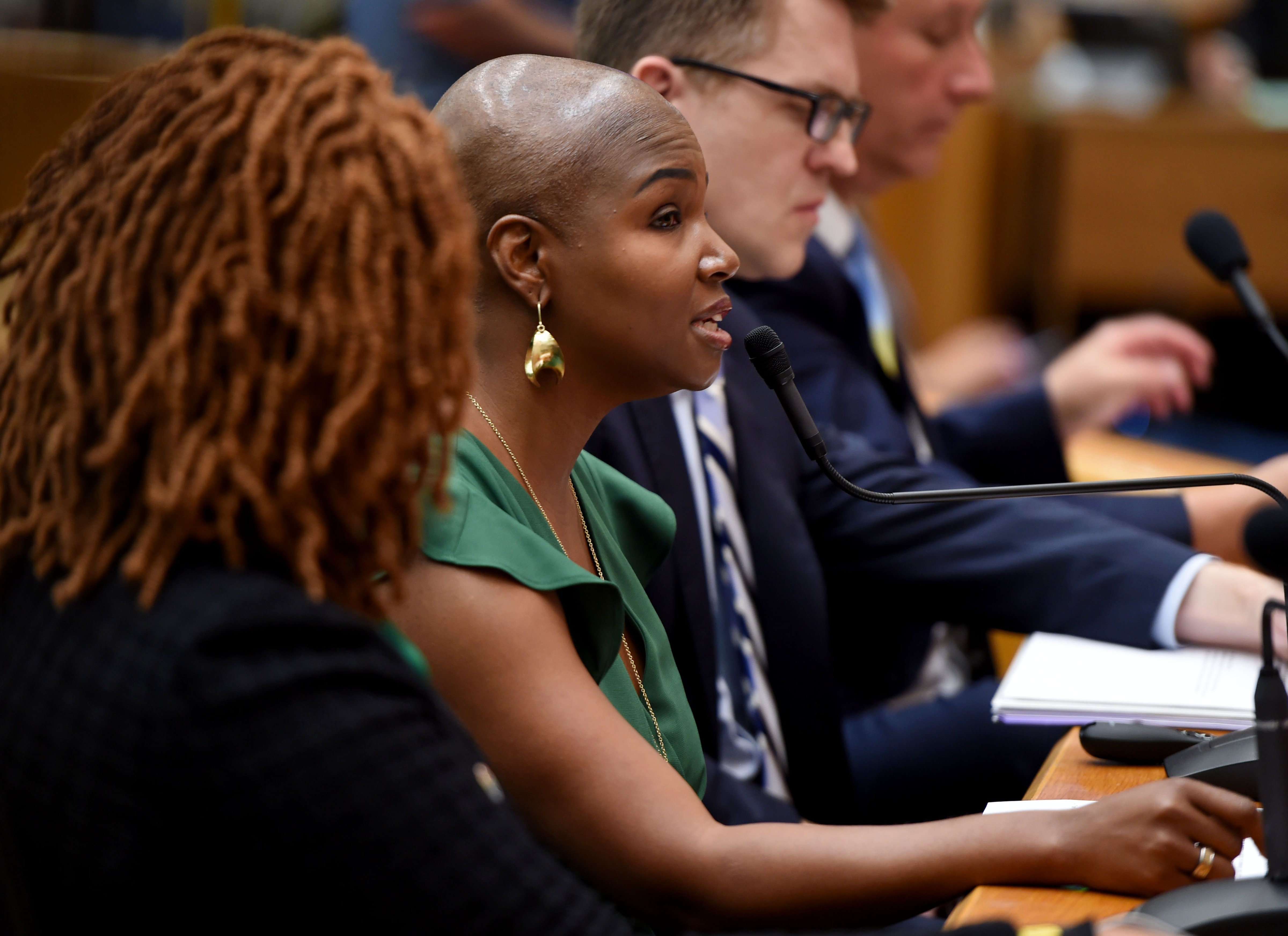 Monique King-Viehland, executive director of the Los Angeles County Development Authority, speaks following the presentation of 2019 homeless count at the Board of Supervisors Meeting in Los Angeles on Tuesday, June 4, 2019. (MediaNews Group/Long Beach Press&mdash;MediaNews Group via Getty Images)