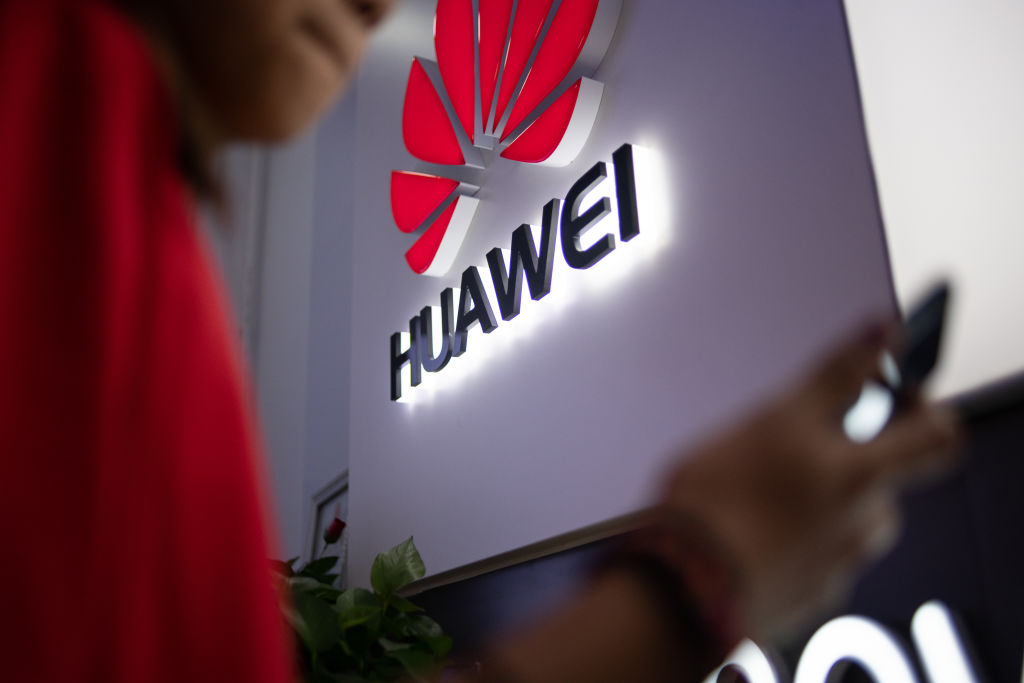 A Huawei logo is displayed at a retail store in Beijing, China on May 27, 2019. (Fred Dufour&mdash;AFP/Getty Images)