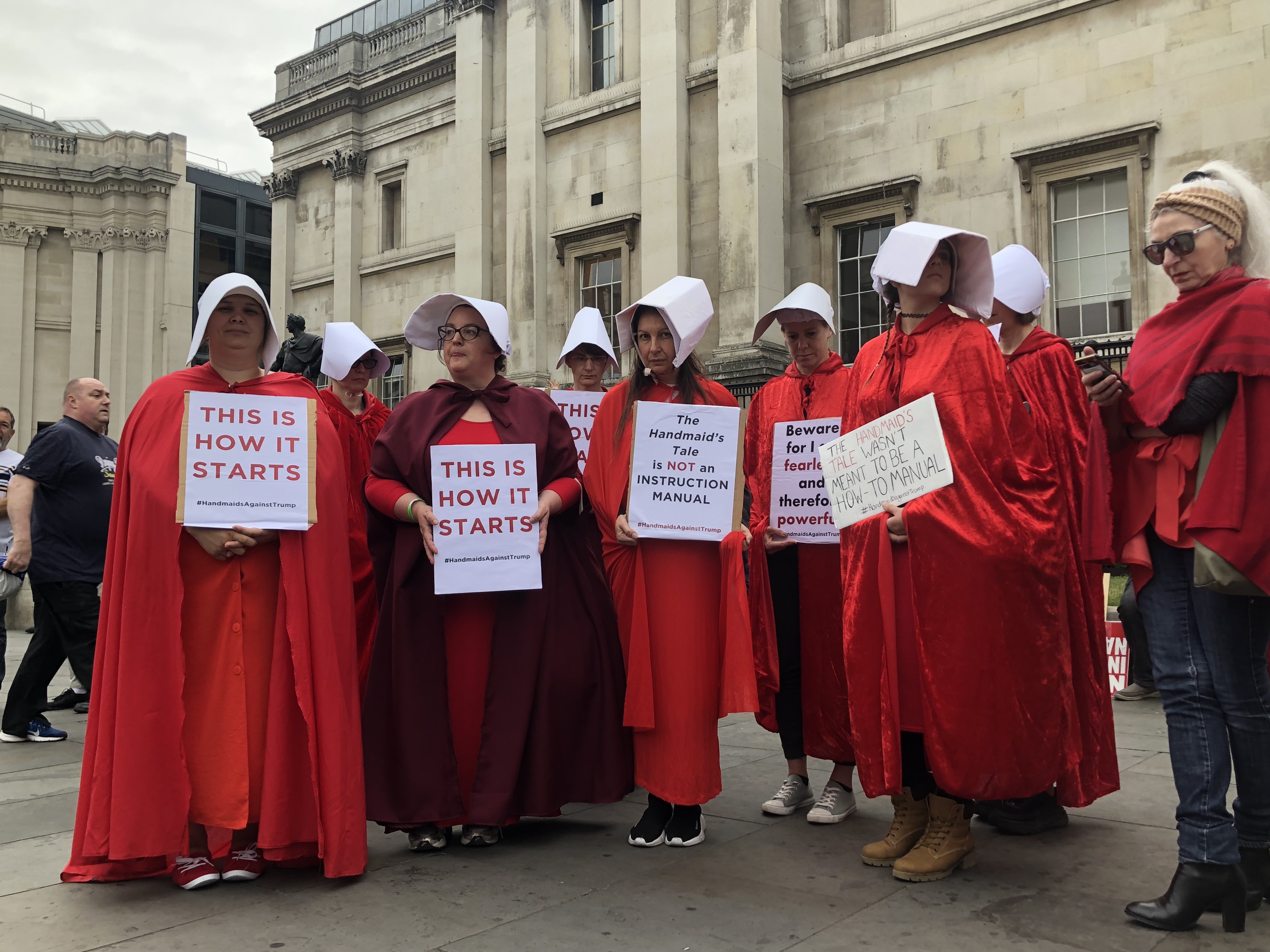 Handmaids Against Trump protest against the rollback in reproductive rights under U.S. President Trump at the anti-Trump demonstration in central London on Tuesday 4 June 2019. (Madeline Roache)