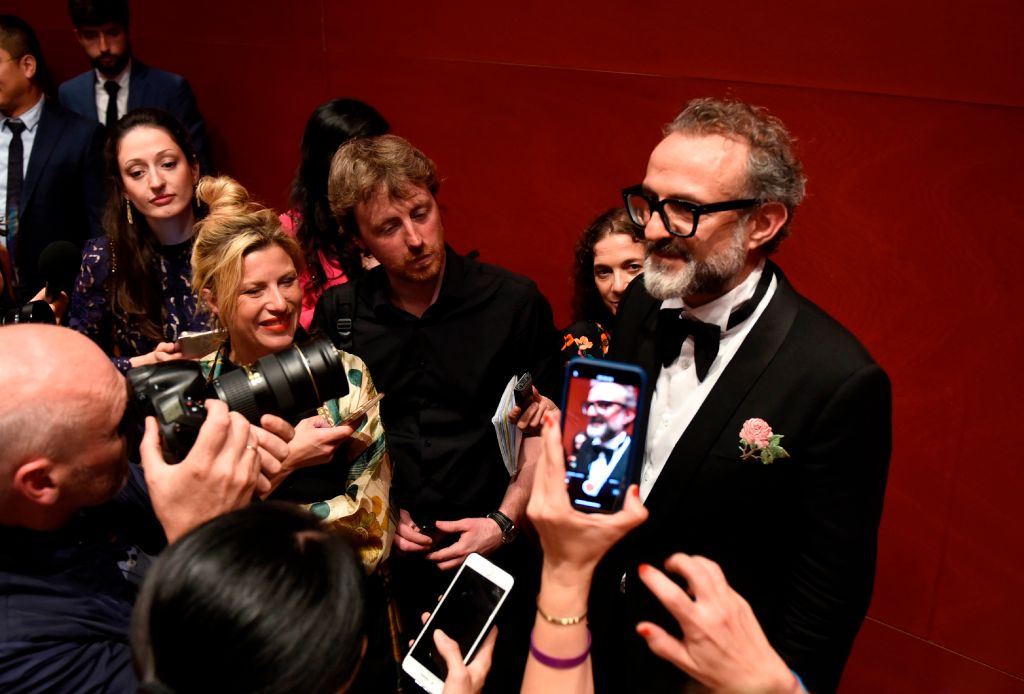 Italian chef Massimo Bottura talks with the press after receiving the Best Restaurant award for his restaurant L´Osteria Francescana during the World's 50 Best Restaurants awards in Bilbao on June 19, 2018. (Ander Gillenea— AFP/Getty Images)