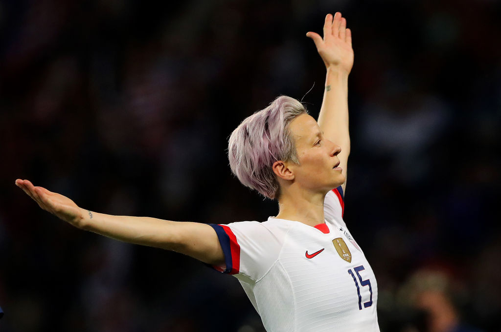 Megan Rapinoe of the USA celebrates after scoring her team's second goal during the 2019 FIFA Women's World Cup France Quarter Final match between France and USA at Parc des Princes on June 28, 2019 in Paris, France. (Marianna Massey - FIFA—FIFA via Getty Images)