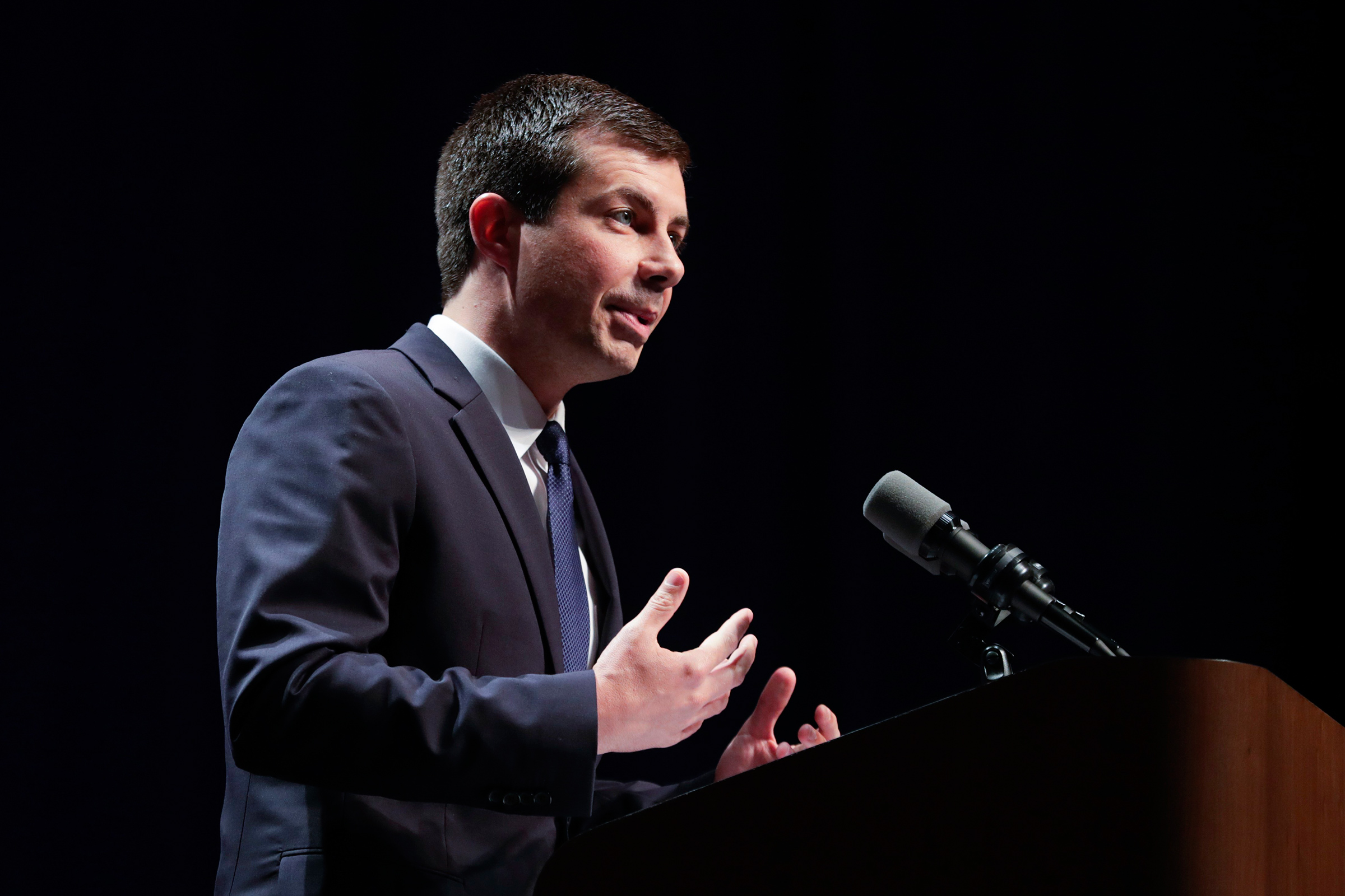 Democratic presidential candidate Mayor Pete Buttigieg delivers remarks on foreign policy and national security during a speech at the Indiana University Auditorium in Bloomington, Ind., June 11, 2019.