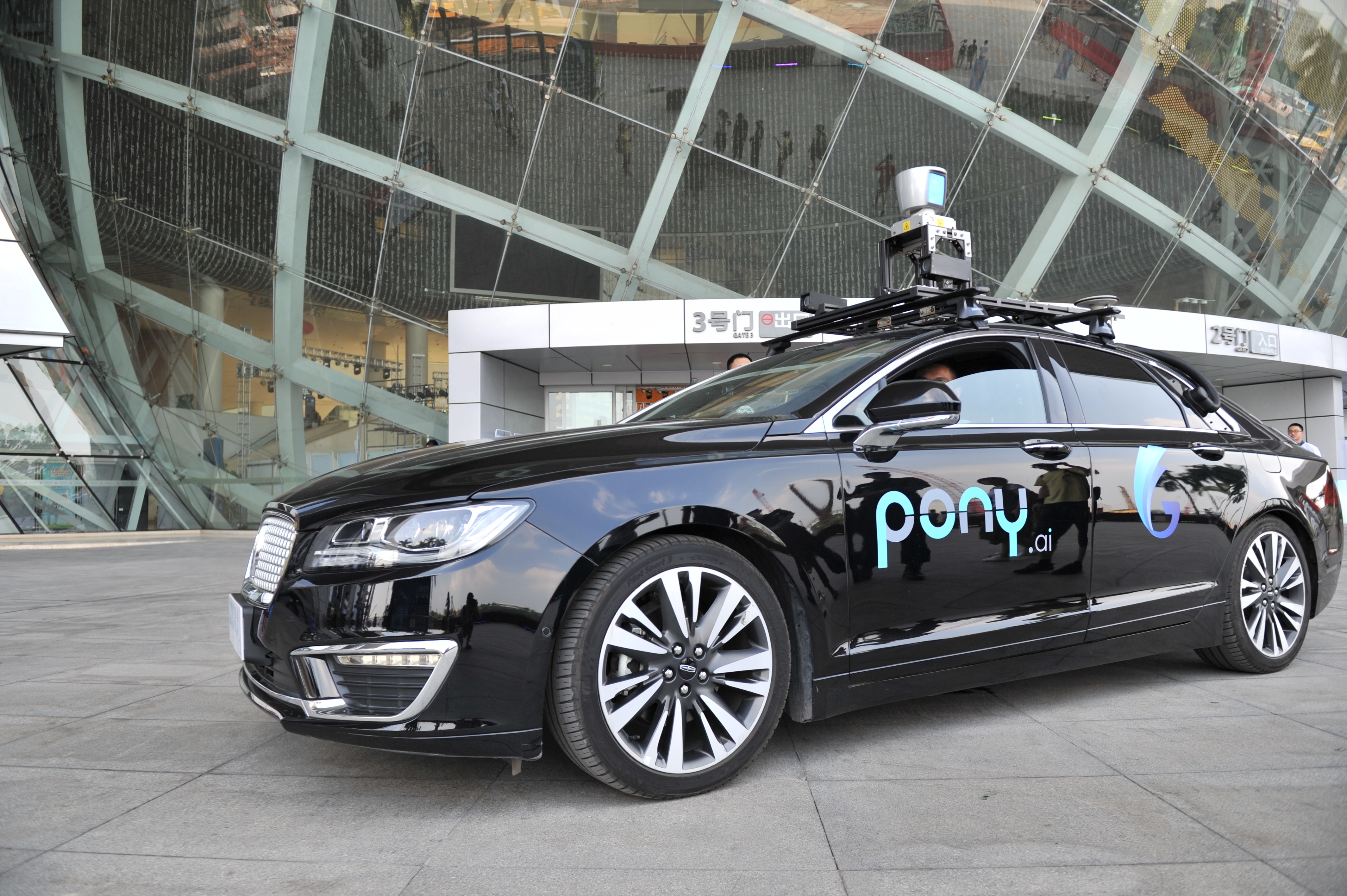 A self-driving car of Pony.ai, a developer of AI-based robot designed for autonomous driving, is on display during an exhibition in Guangzhou on May 19, 2018. (Yang Yaohua—Imaginechina/AP)