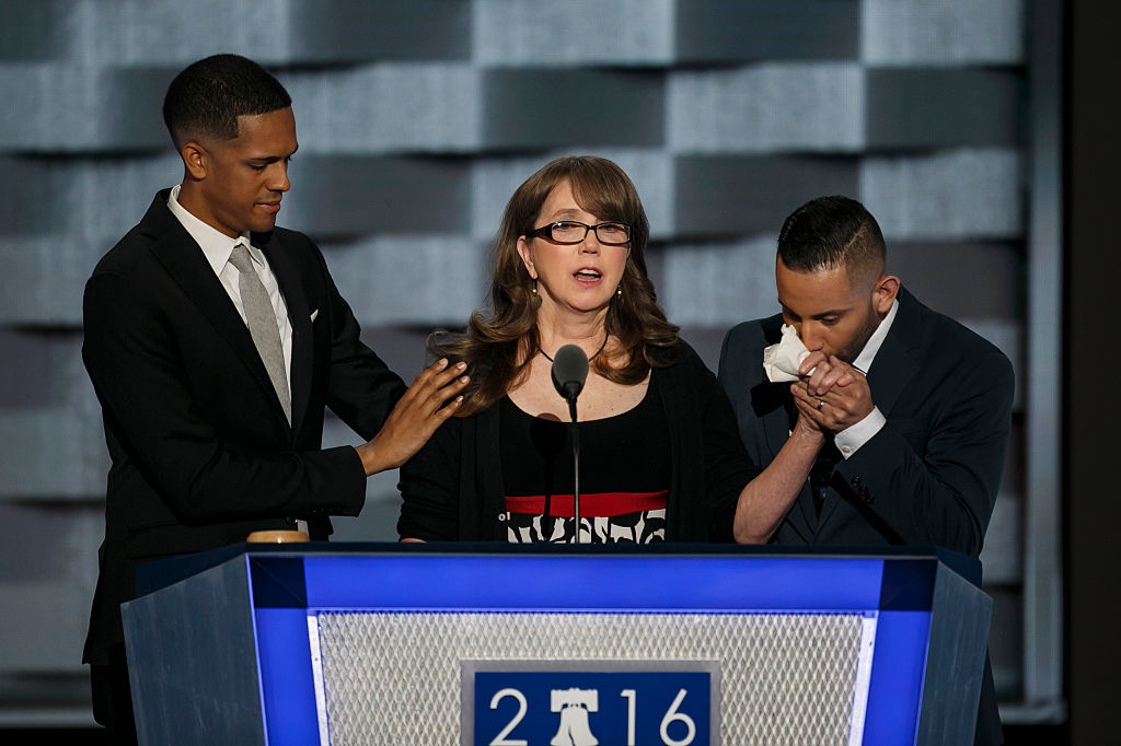 Brandon Wolf, from left, Christine Leinonen and Jose Arraigada at the 2016 Democratic National Convention, in Philadelphia, Pa., on July 27, 2016. (Marcus Yam—LA Times via Getty Images)