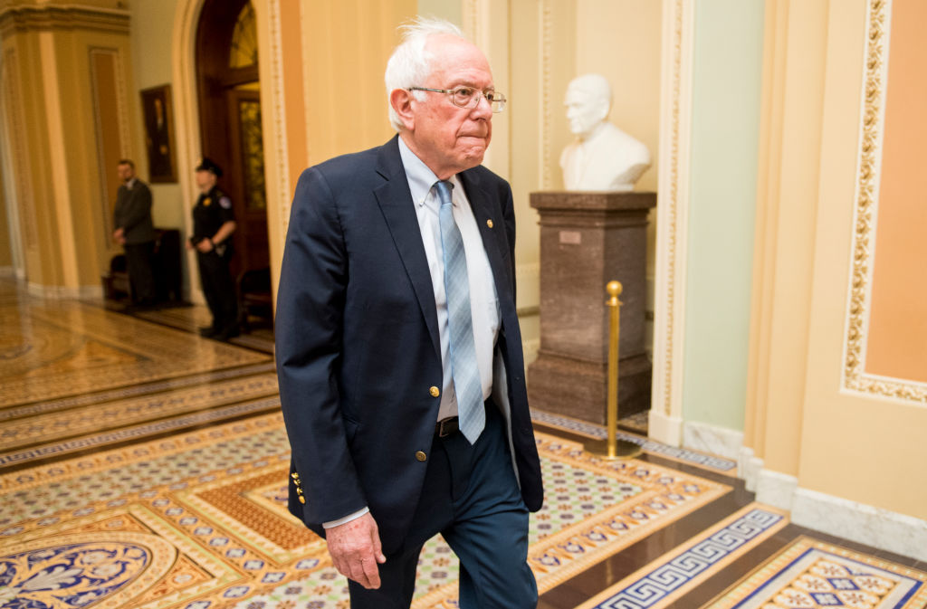 Sen. Bernie Sanders, I-Vt., walks through the Ohio Clock Corridor after a vote in the Senate chamber on Tuesday, June 18, 2019. (Bill Clark—CQ-Roll Call,Inc.)