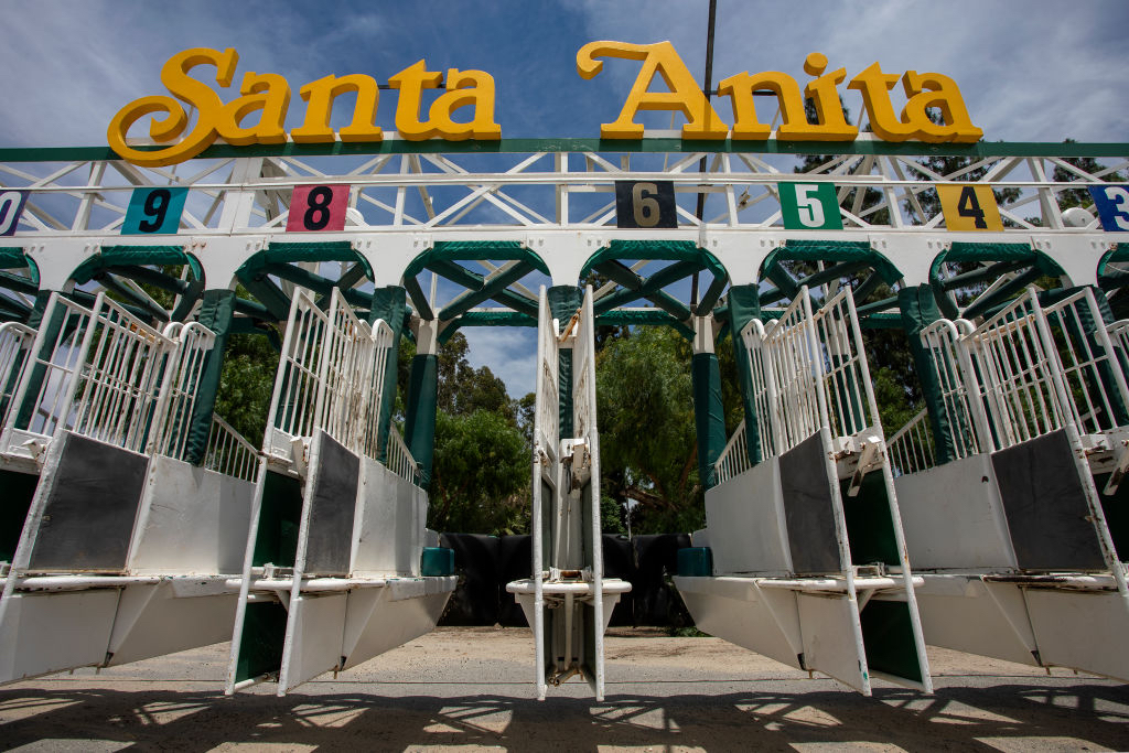 Starting gates are seen at Santa Anita Park race horse track on June 11, 2019 in Arcadia, California. A second race horse in two days has died at the track, bringing the total horse fatalities to 29 since the racing season began in December. More than 60 horses have reportedly perished at the track since the start of 2018. The California Horse Racing Board asked the park to shut down for the rest of the season but Santa Anita officials say they will disregard the request. (David McNew&mdash;Getty Images)