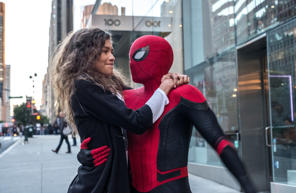 Michelle (Zendaya) catches a ride from Spider-Man (Tom Holland) in <i>Spider-Man: Far From Home</i> (JoJo Whilden—Sony Pictures)