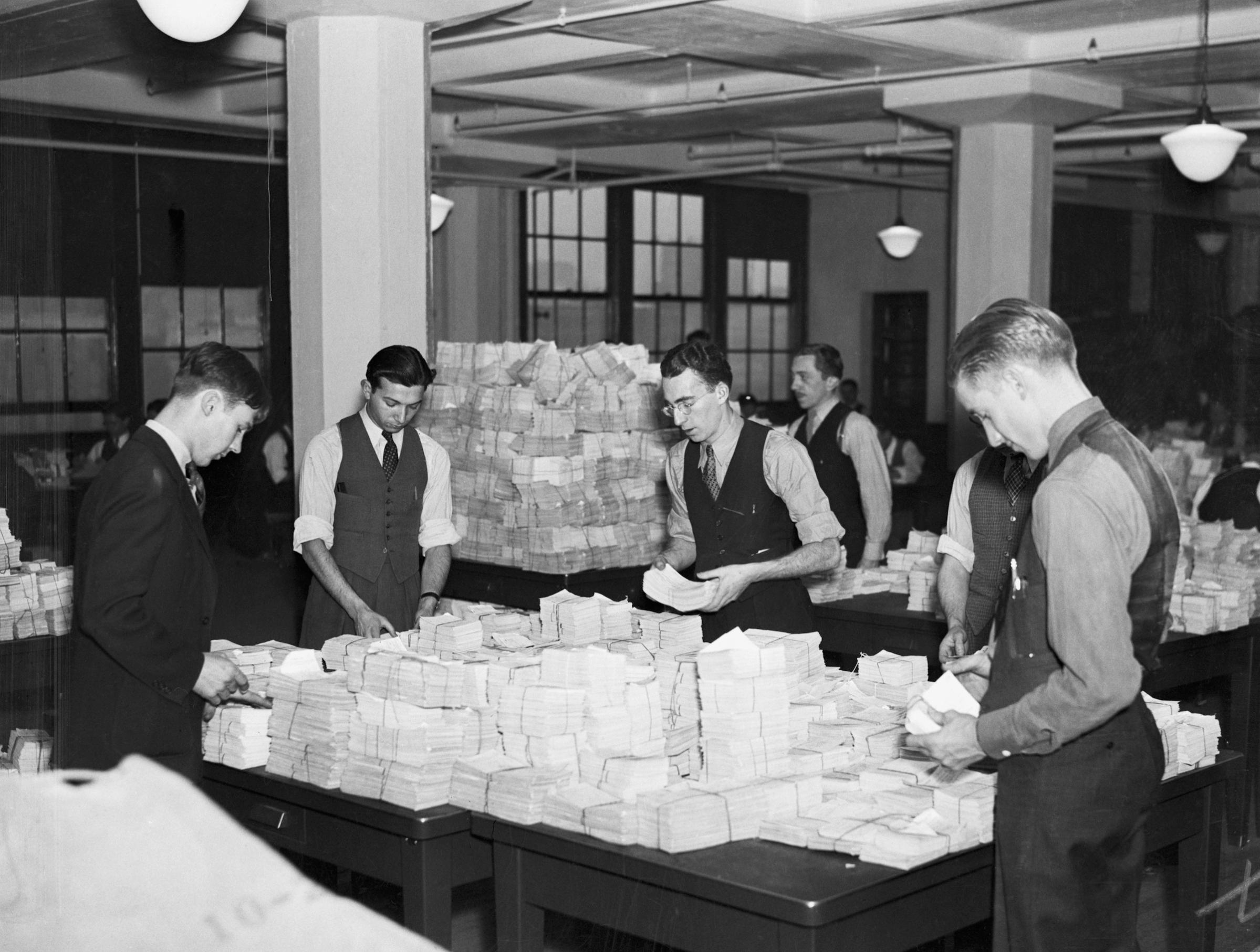 Clerical Workers Sorting Social Security Cards