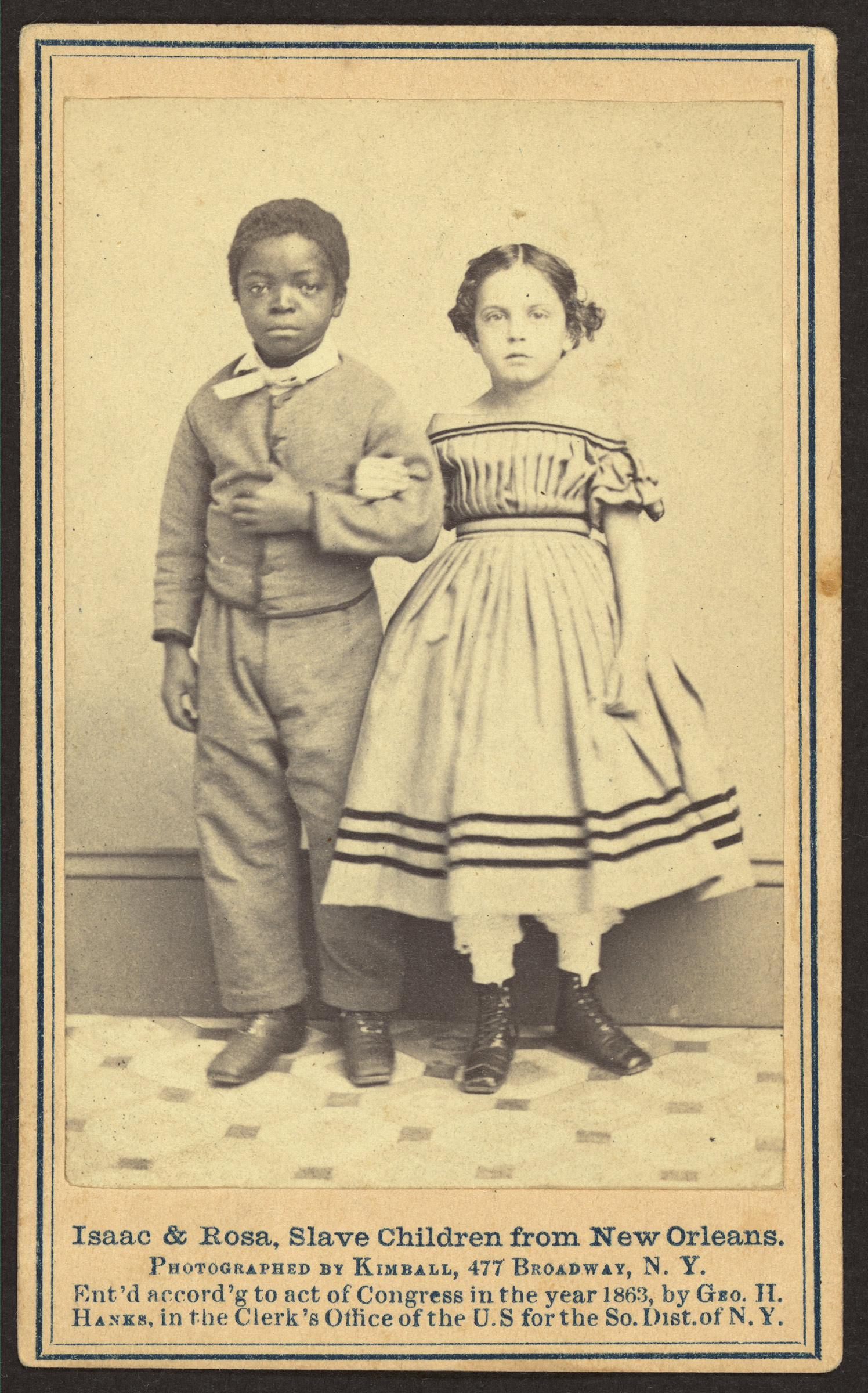 An image of "Isaac &amp; Rosa, slave children from New Orleans," in 1863. Their photo was among the source materials for the engraving that appeared in Harper's Weekly. (Library of Congress)