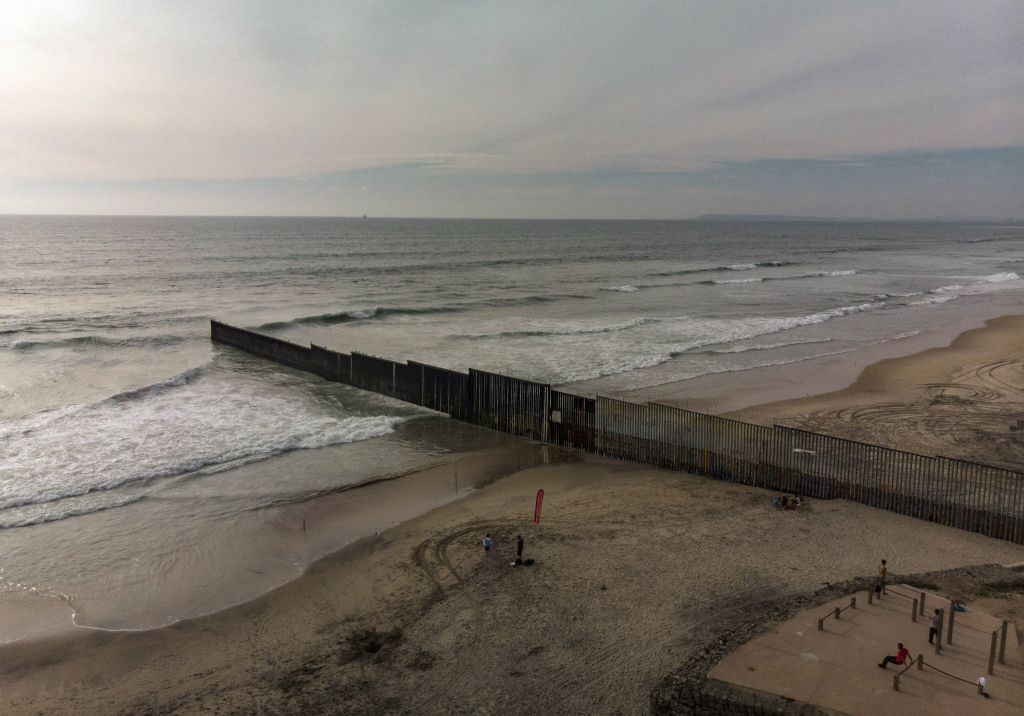 Aerial view of the section of the US-Mexico border fence seen from Playas de Tijuana, in Baja California state, Mexico, on March 26, 2019. (GUILLERMO ARIAS—AFP/Getty Images)