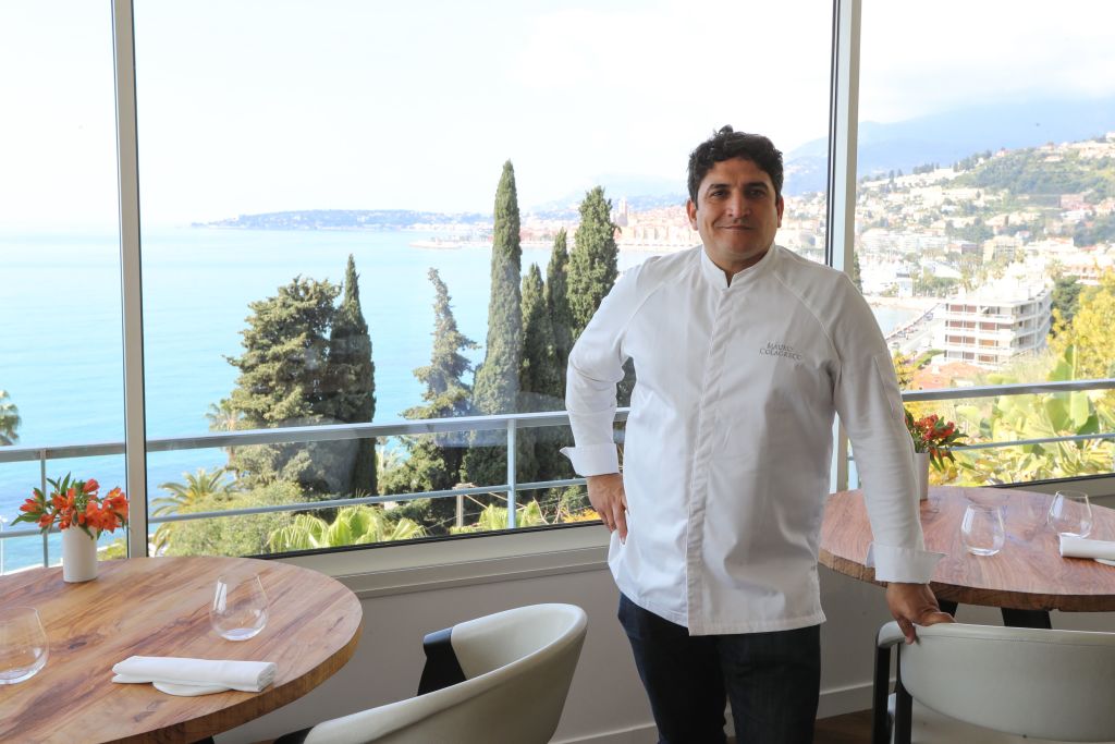 In this file photo, Italian-Argentinian chef Mauro Colagreco poses  in the "Mirazur" restaurant on the French riviera city of Menton on April 13, 2019.  Mirazur clinched the top stop on the World's Best Restaurants list this year. (Valery Hache—AFP/Getty Images)