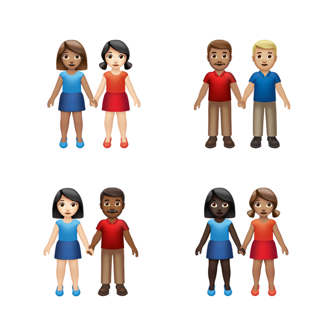 The image shows the upcoming IOS 13.0 update that will includes emojis where users can choose couples with various skin tones and genders to hold hands. (Curtesy of Apple)
