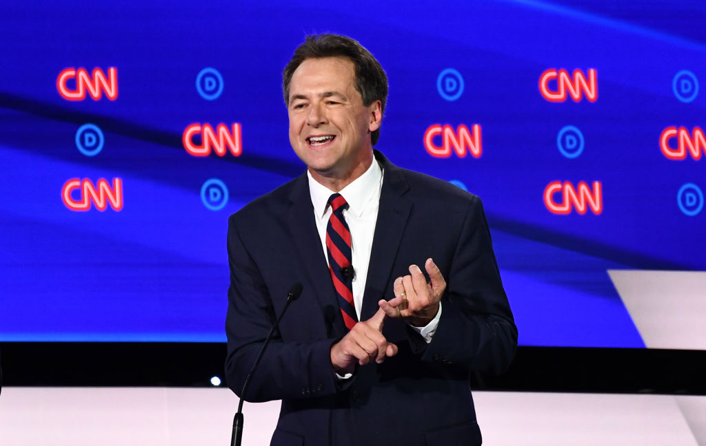 Democratic presidential hopeful Governor of Montana Steve Bullock participates in the first round of the second Democratic primary debate of the 2020 presidential campaign season hosted by CNN at the Fox Theatre in Detroit, Michigan on July 30, 2019. (Photo by Brendan Smialowski / AFP) / ALTERNATIVE CROP (Photo credit should read BRENDAN SMIALOWSKI/AFP/Getty Images) (BRENDAN SMIALOWSKI—AFP/Getty Images)