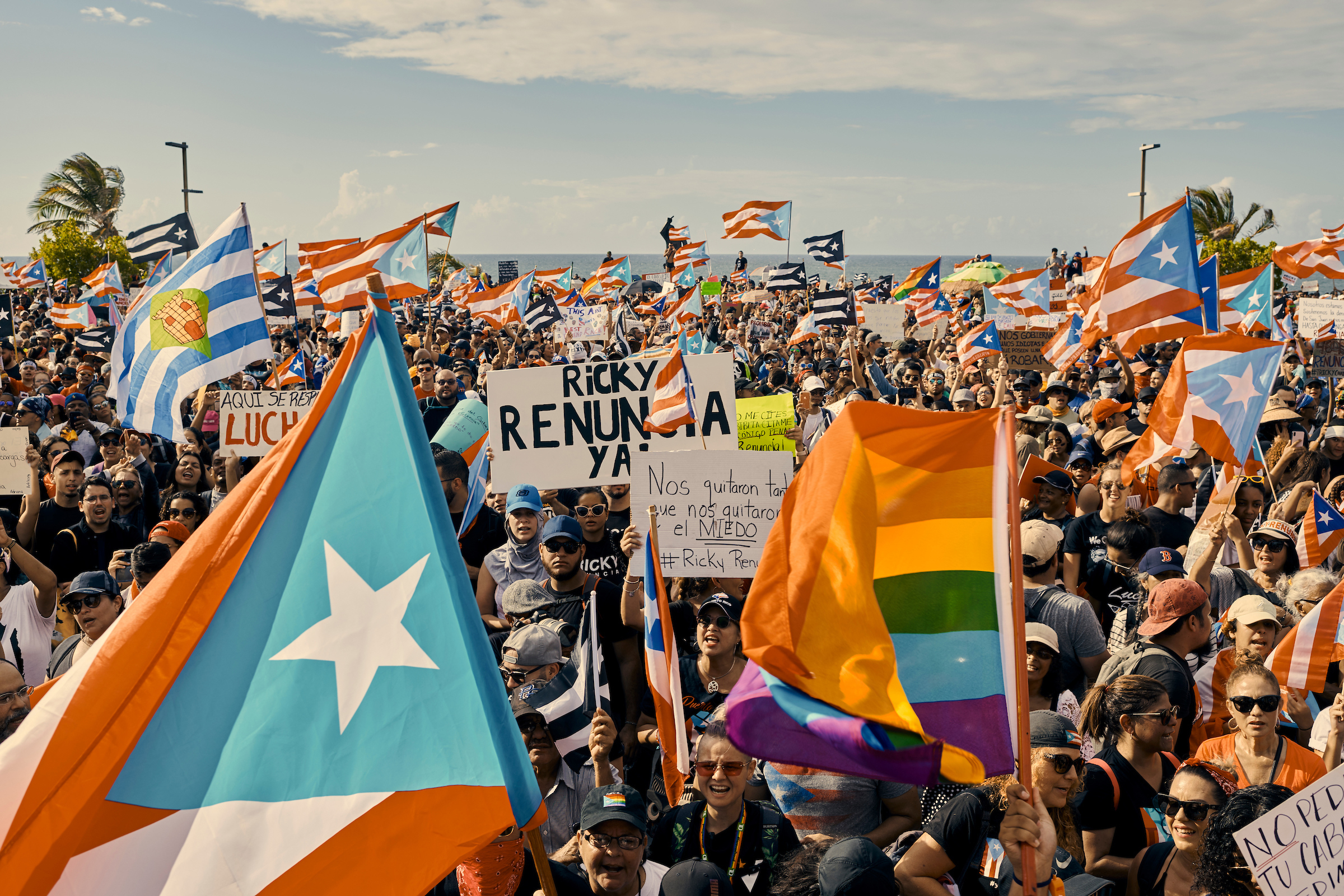 Protesters demanding #RickyRenuncia—a hashtagged demand for the governor's resignation—took to the streets of San Juan on July 17, 2019. (Christopher Gregory for TIME)