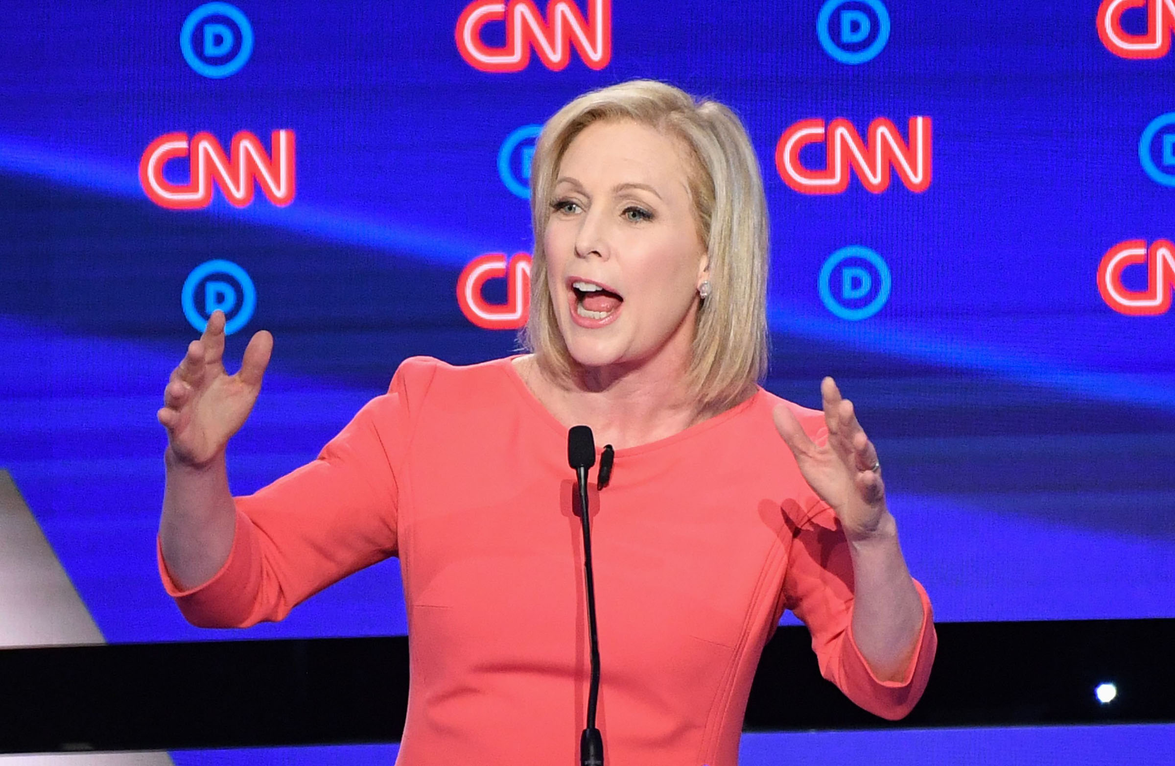 Democratic presidential hopeful US Senator from New York Kirsten Gillibrand speaks during the second round of the second Democratic primary debate of the 2020 presidential campaign season hosted by CNN at the Fox Theatre in Detroit, Michigan on July 31, 2019. (Jim Watson—AFP/Getty Images)