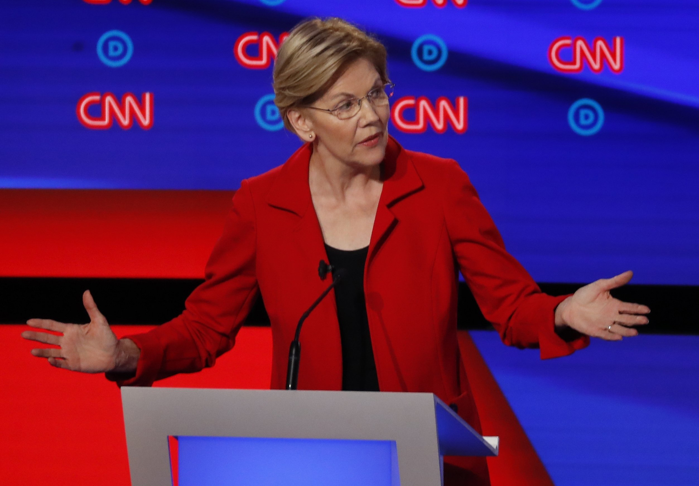 Sen. Elizabeth Warren, D-Mass., participates in the first of two Democratic presidential primary debates hosted by CNN in the Fox Theatre in Detroit on July 30, 2019. (Paul Sancya—AP)