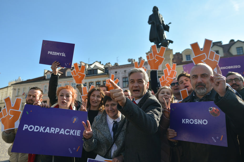 Robert Biedron, a Polish politician, at a press conference on March 3, 2019 in Rzeszow, Podkarpackie Province, Poland. (Artur Widak/NurPhoto — Getty Images)