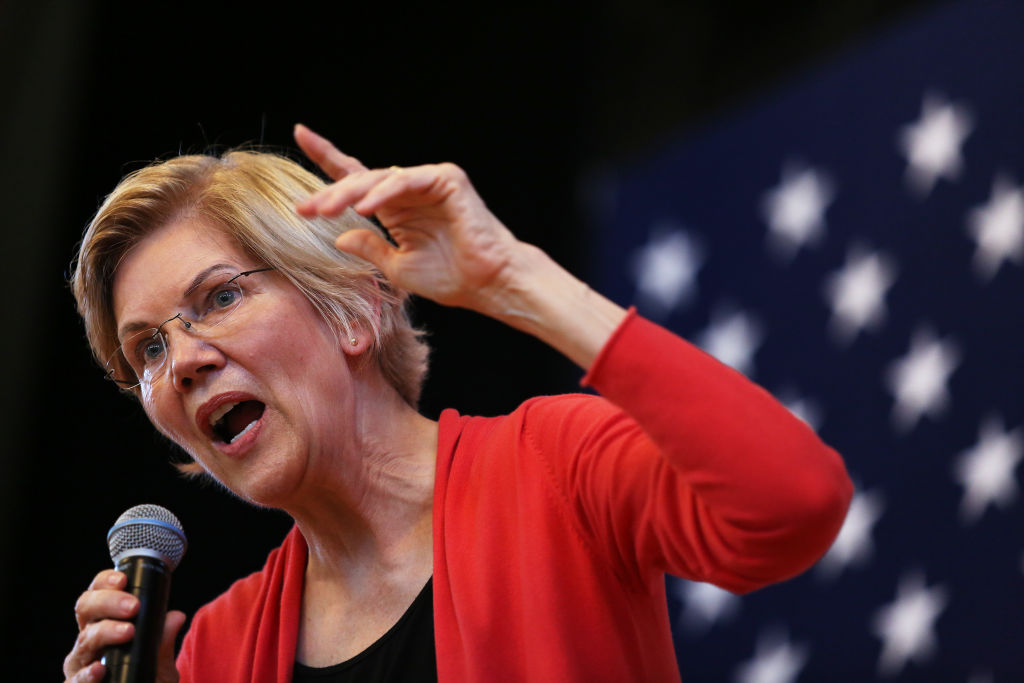 U.S. Senator and presidential candidate Elizabeth Warren speaks during her town hall event at the Peterborough Town House in Peterborough, N.H., on July 8, 2019. (Boston Globe&mdash;Boston Globe via Getty Images)